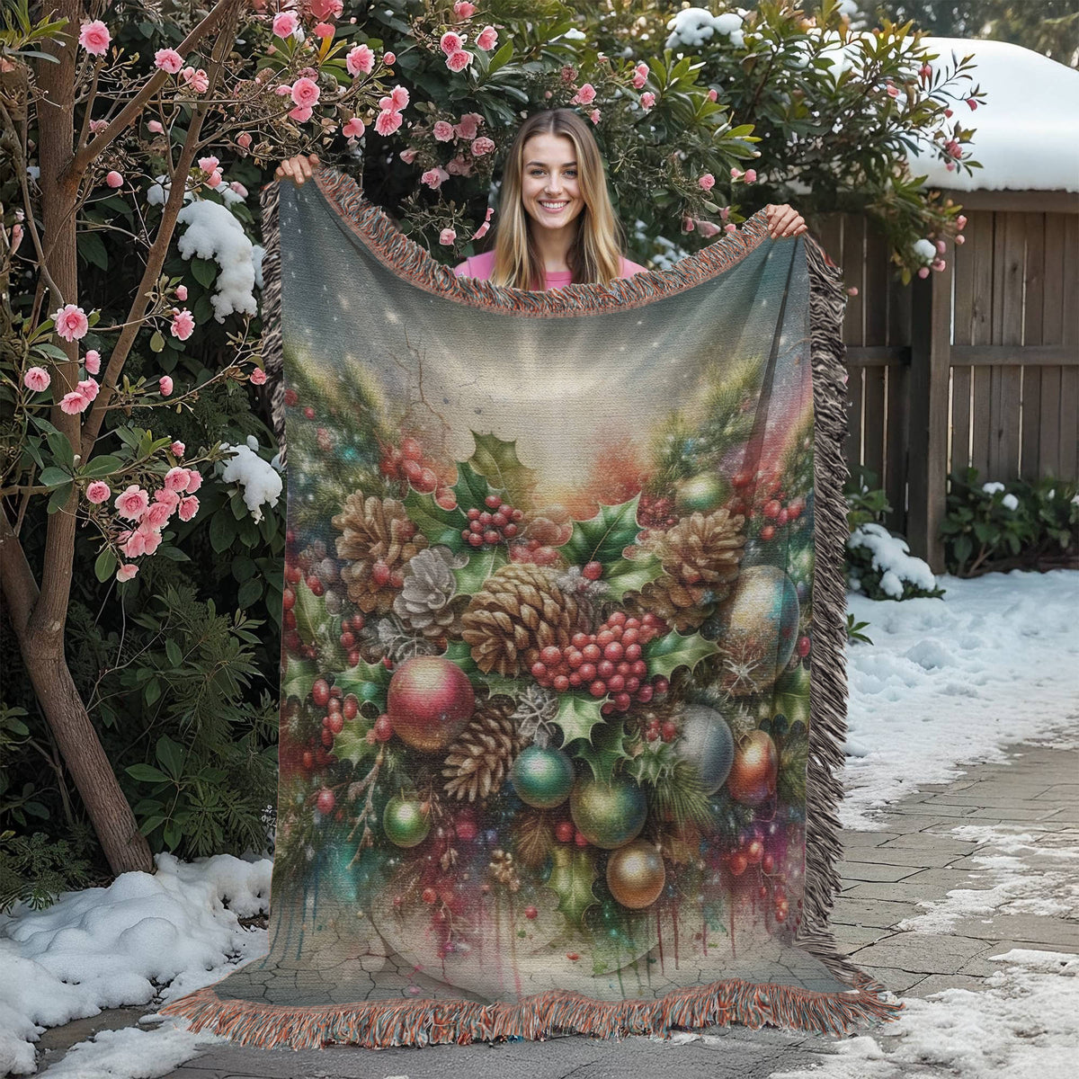 Festive Christmas Winter Scene 010 - 60" x 80" Heirloom Woven Blanket