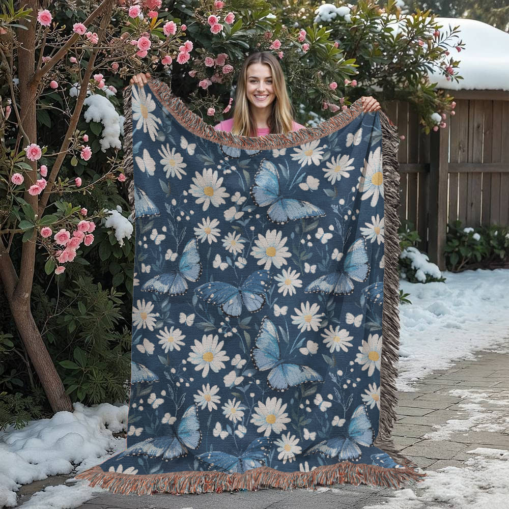 Butterflies And Flowers Pattern 015 - 60" x 80" Heirloom Woven Blanket