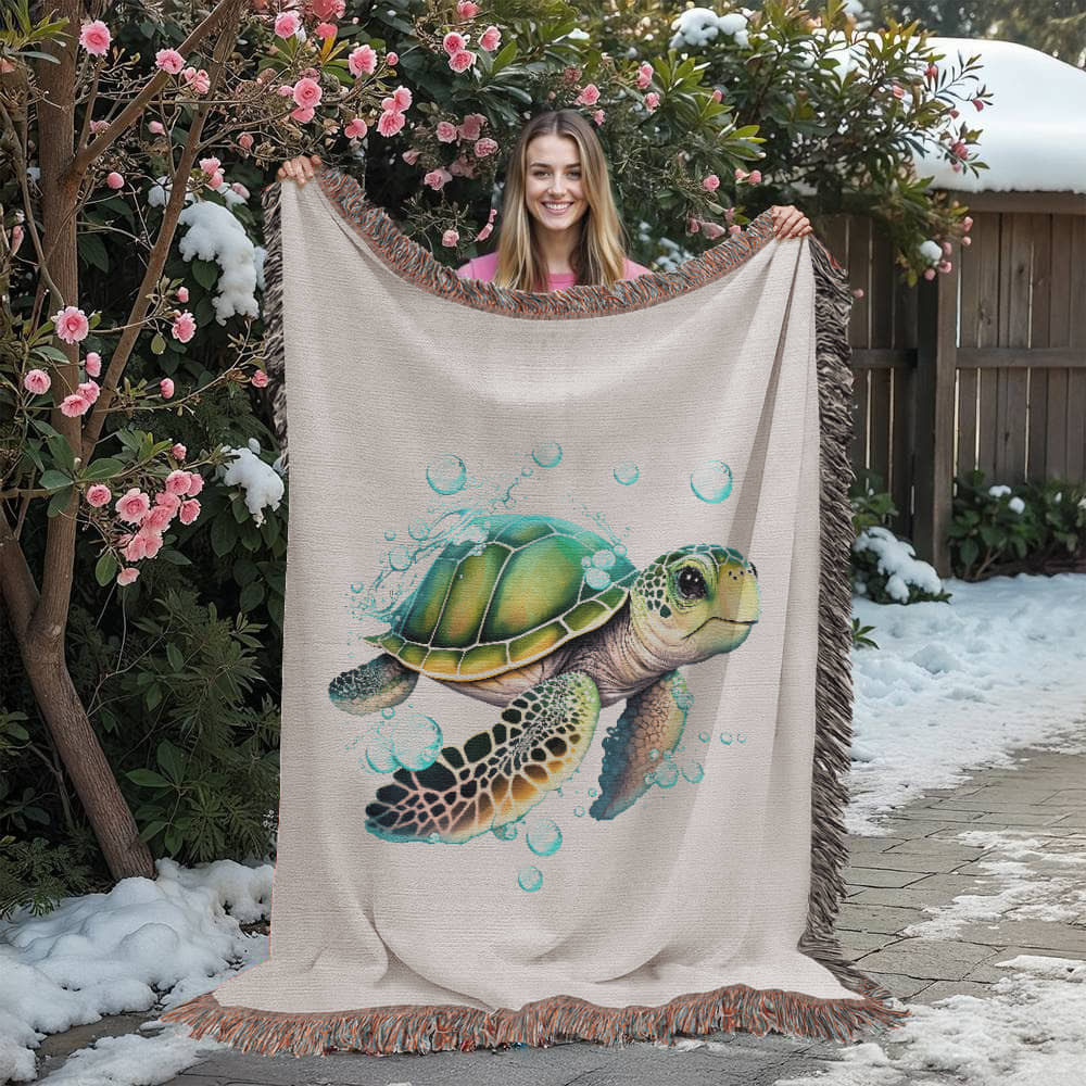 Cute Sea Turtle 005 - 60" x 80" Heirloom Woven Blanket
