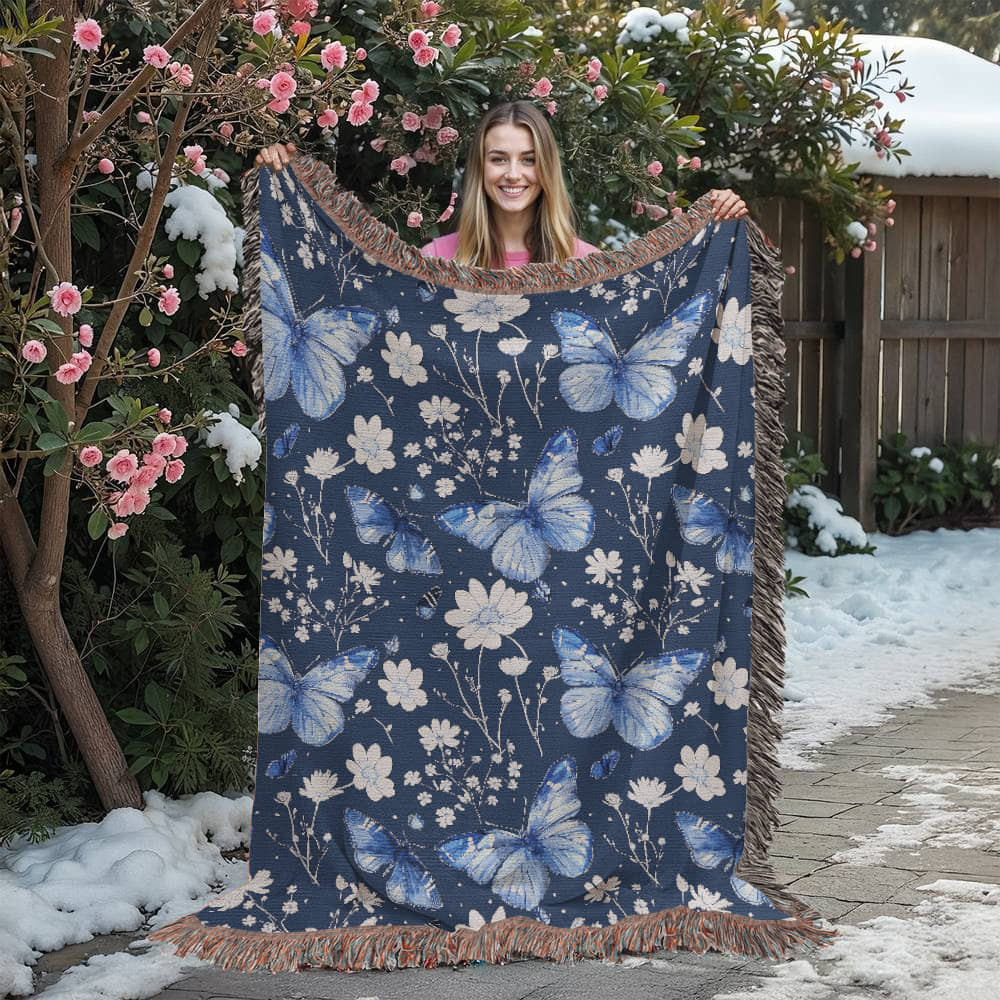 Butterflies And Flowers Pattern 014 - 60" x 80" Heirloom Woven Blanket