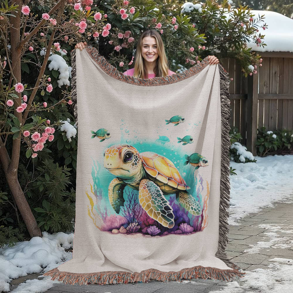 Cute Sea Turtle 002 - 60" x 80" Heirloom Woven Blanket