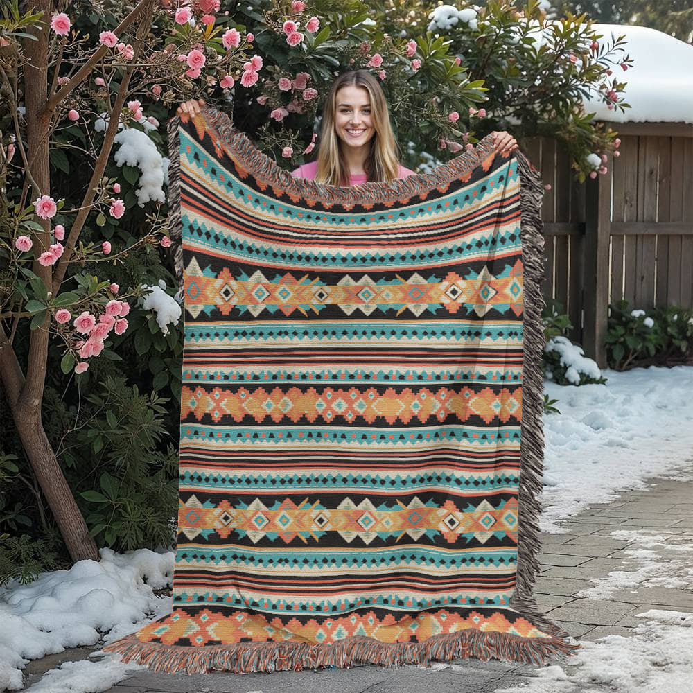 Mexican Textile Pattern 002 - 60" x 80" Heirloom Woven Blanket