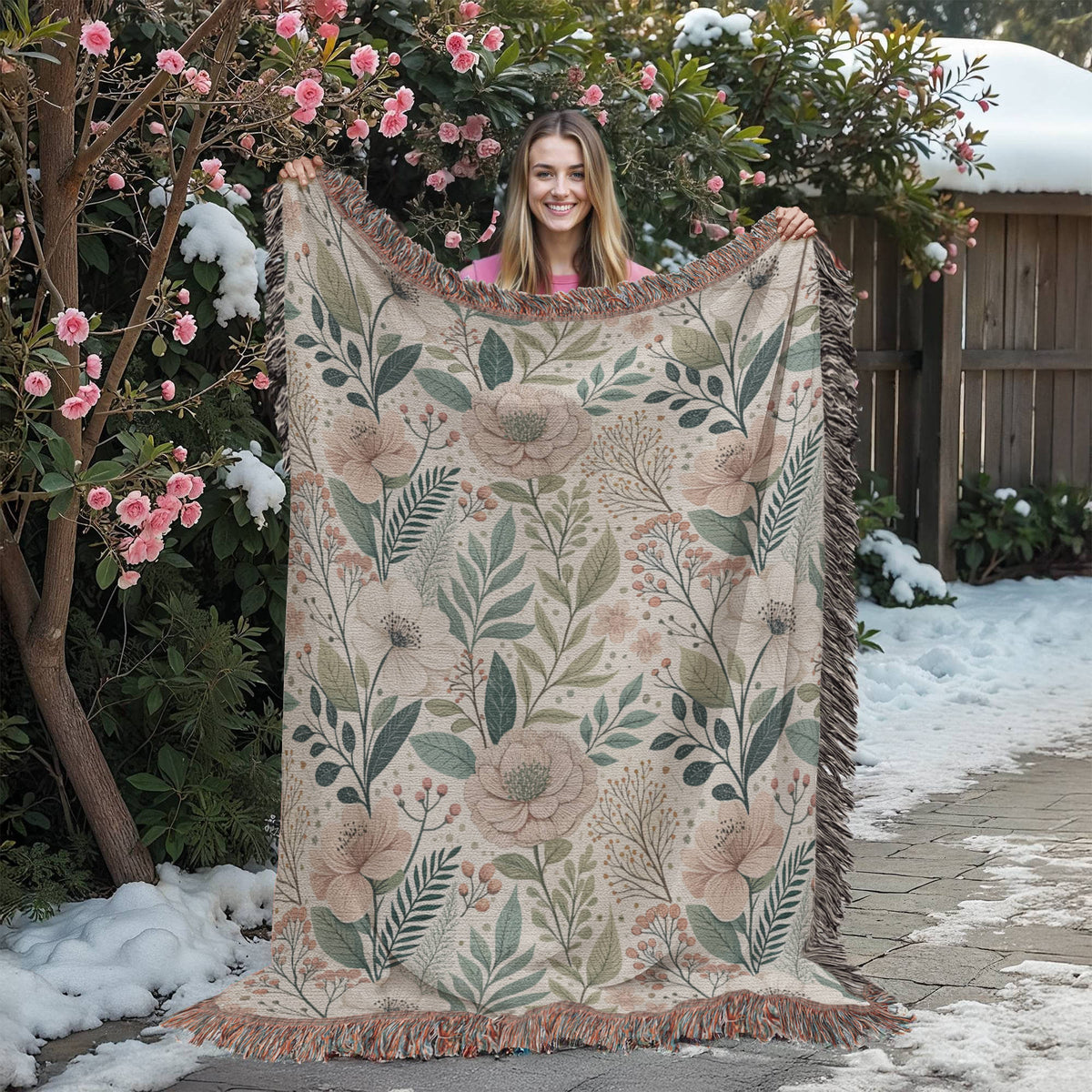 Oversized Floral Pattern 010 - 60" x 80" Heirloom Woven Blanket