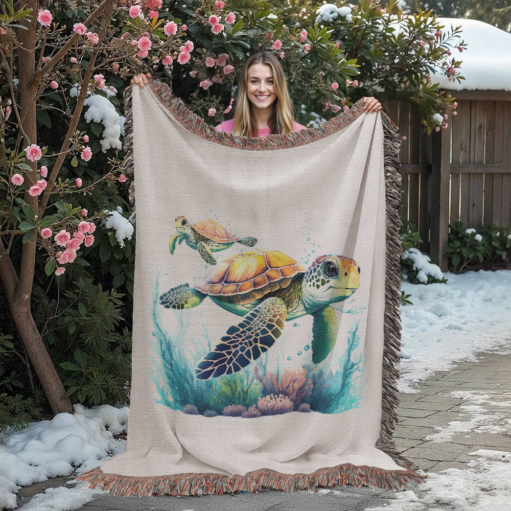 Cute Sea Turtle 009 - 60" x 80" Heirloom Woven Blanket