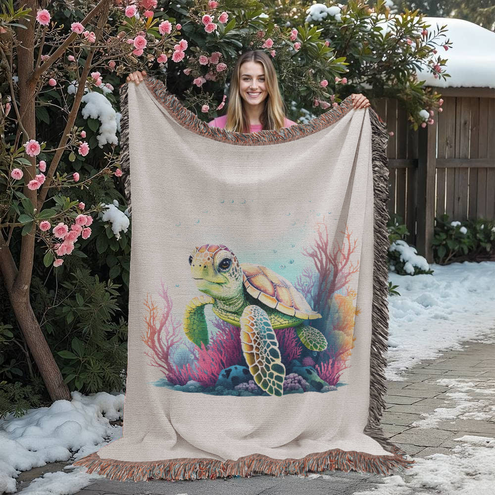 Cute Sea Turtle 006 - 60" x 80" Heirloom Woven Blanket