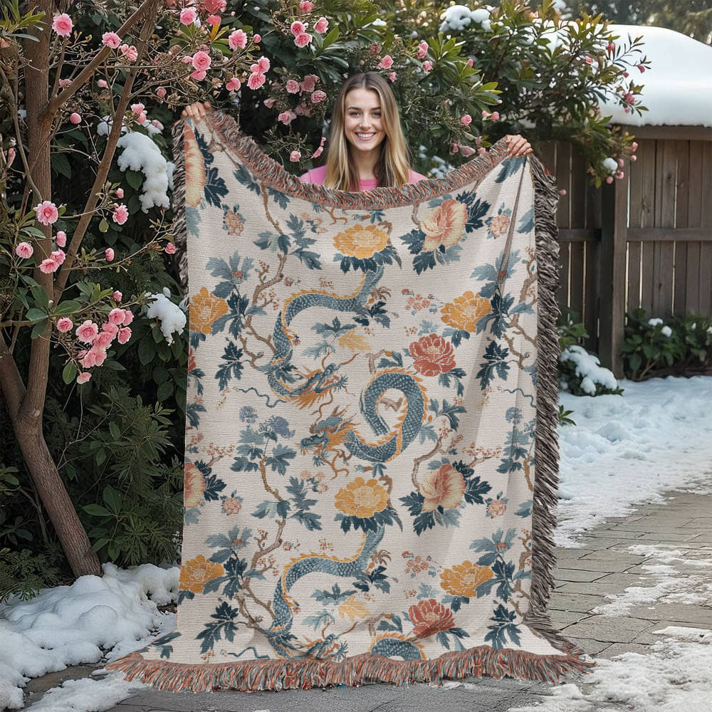 Chinoiserie Pattern 007 - 60" x 80" Heirloom Woven Blanket