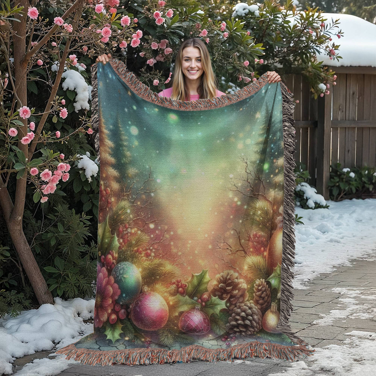 Festive Christmas Winter Scene 002 - 60" x 80" Heirloom Woven Blanket
