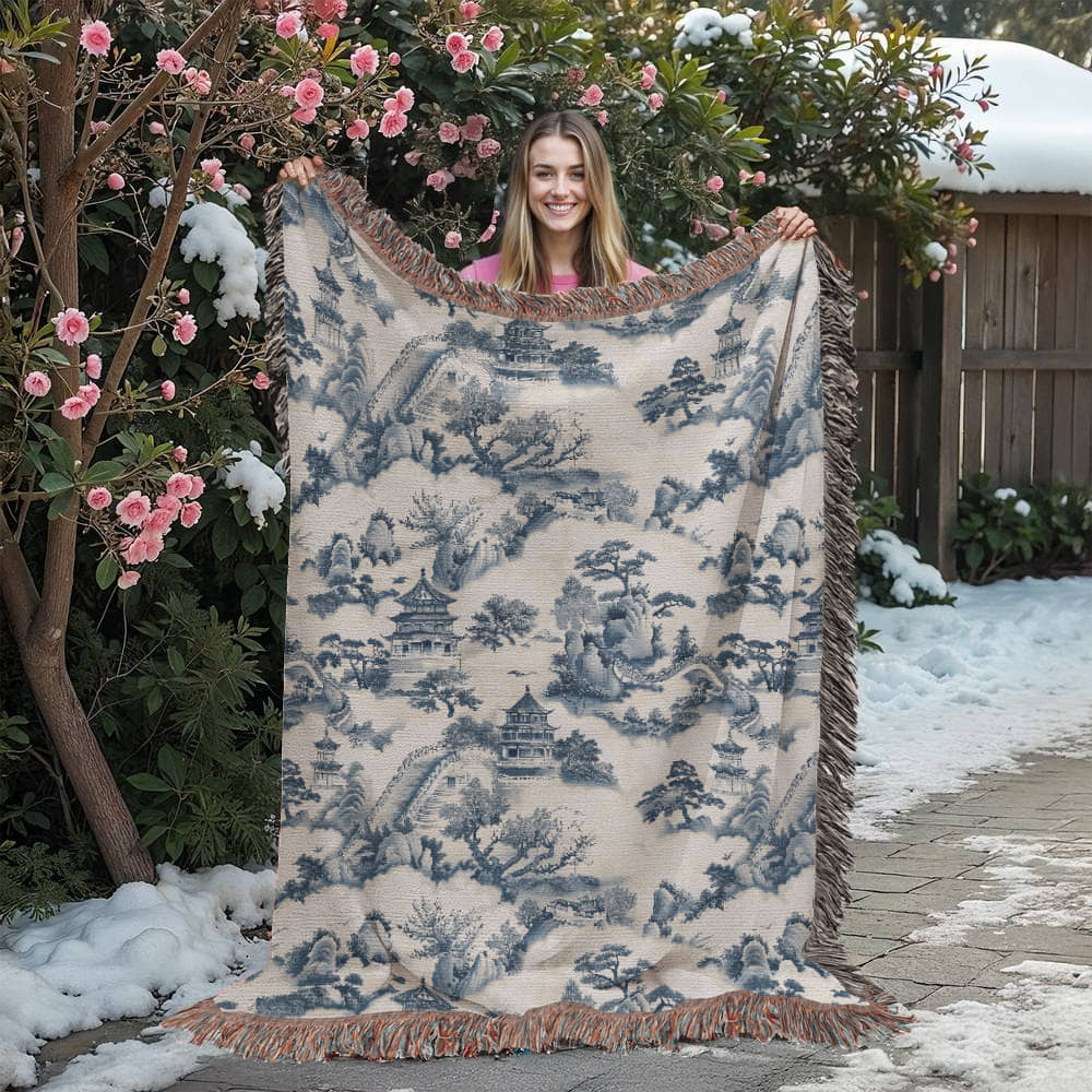 Chinese Ornament Pattern 007 - 60" x 80" Heirloom Woven Blanket