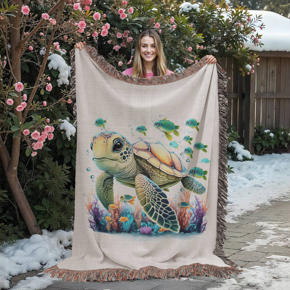 Cute Sea Turtle 003 - 60" x 80" Heirloom Woven Blanket
