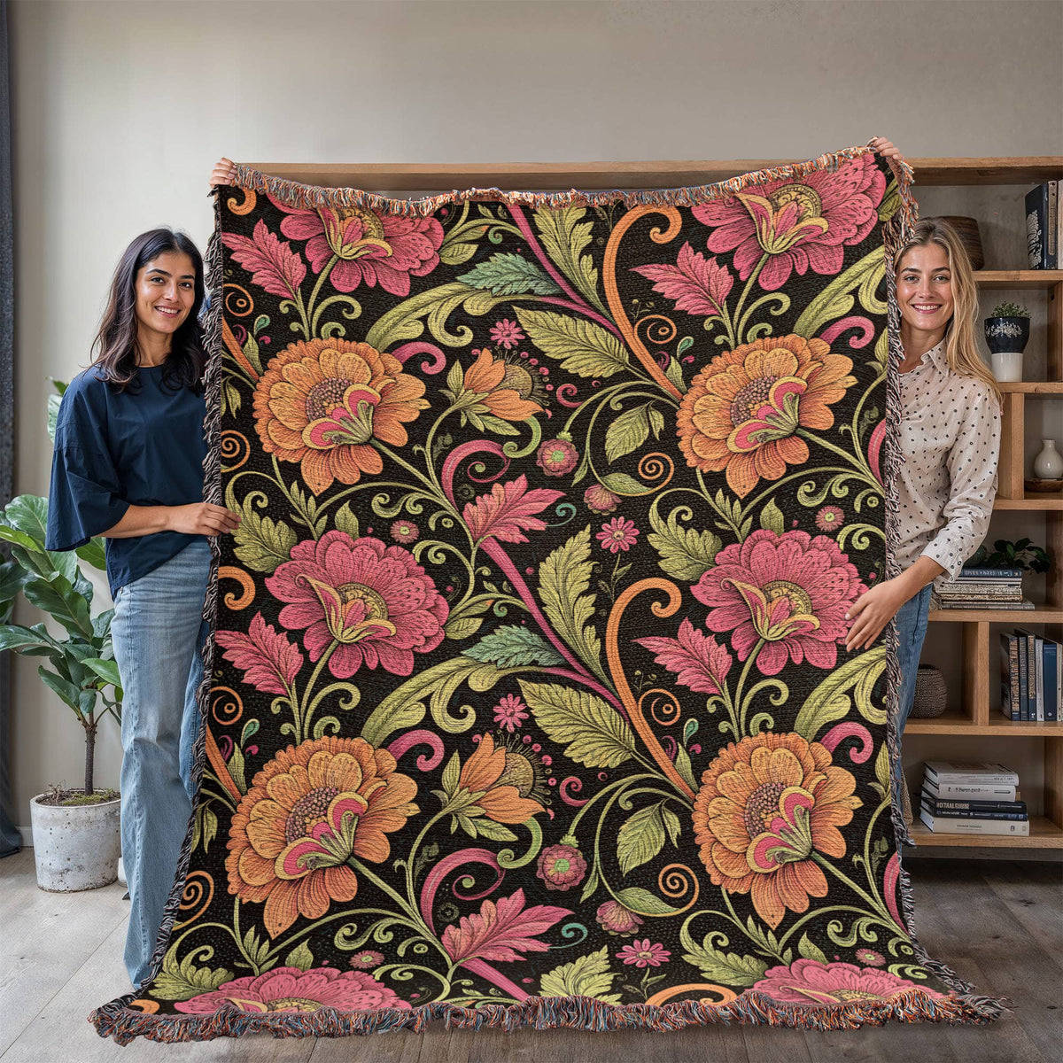 Oversized Floral Pattern 024 - 60" x 80" Heirloom Woven Blanket
