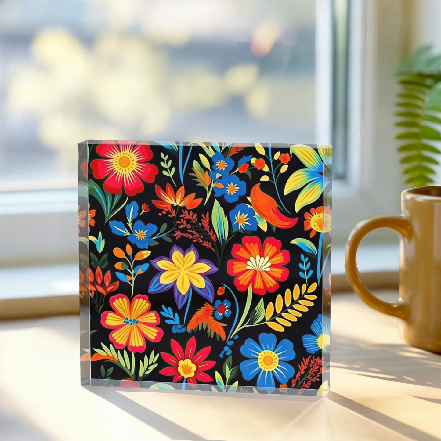 Mexican Floral Fiesta Pattern 035 - 6" x 6" Acrylic Block