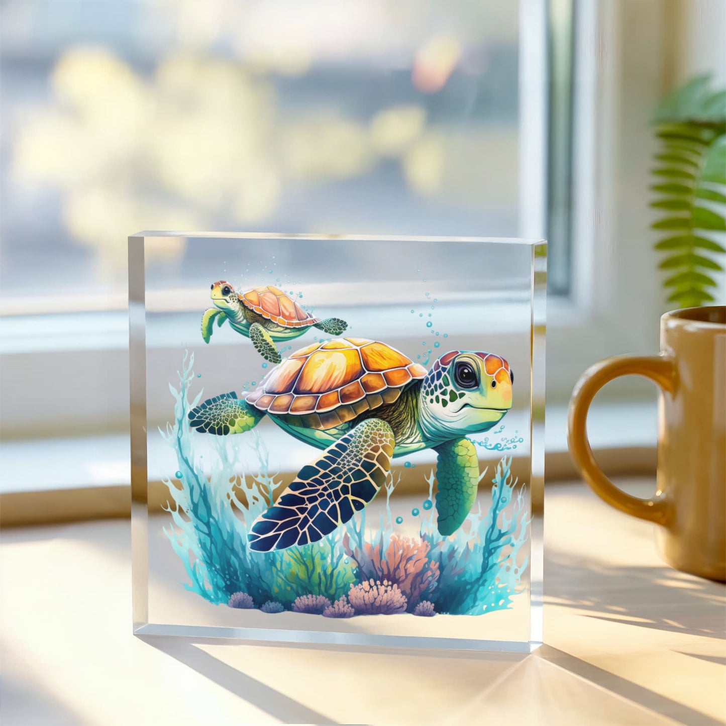 Cute Sea Turtle 009 - 6" x 6" Acrylic Block