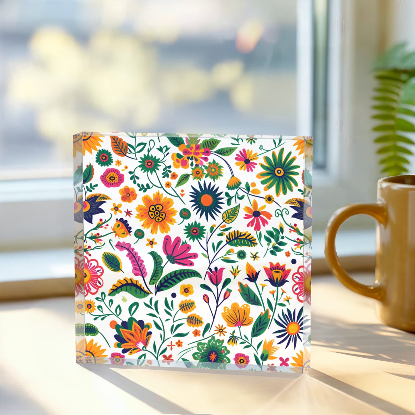 Mexican Floral Fiesta Pattern 015 - 6" x 6" Acrylic Block