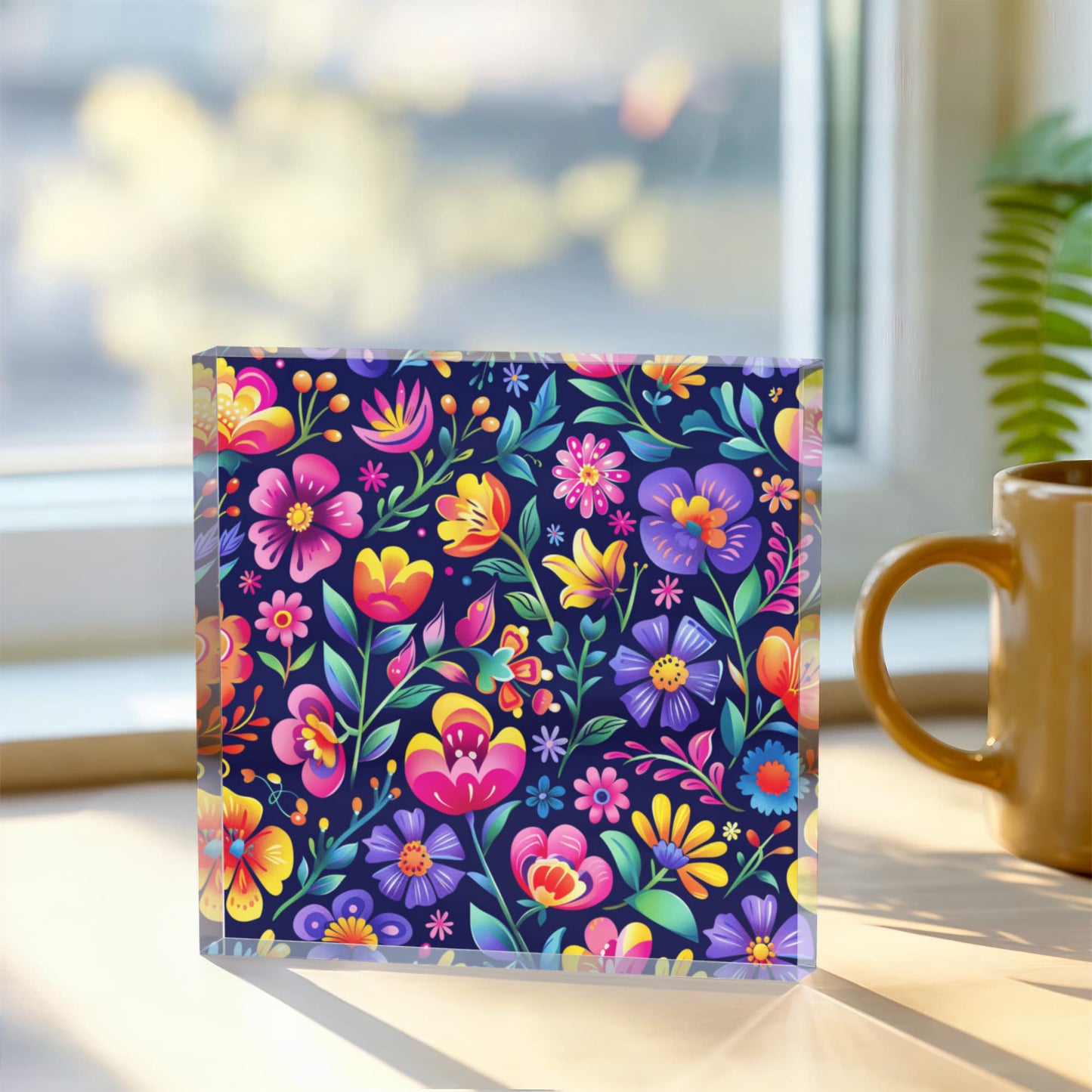 Mexican Floral Fiesta Pattern 065 - 6" x 6" Acrylic Block