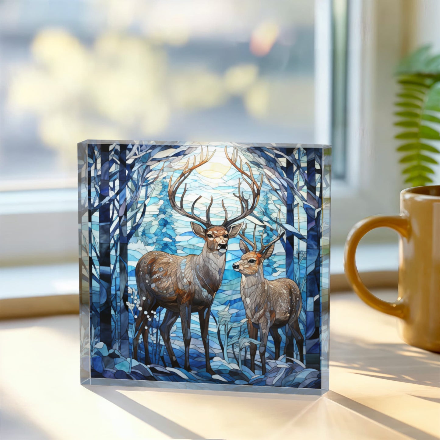 Christmas Stained Glass Style Design 030 - 6" x 6" Acrylic Block
