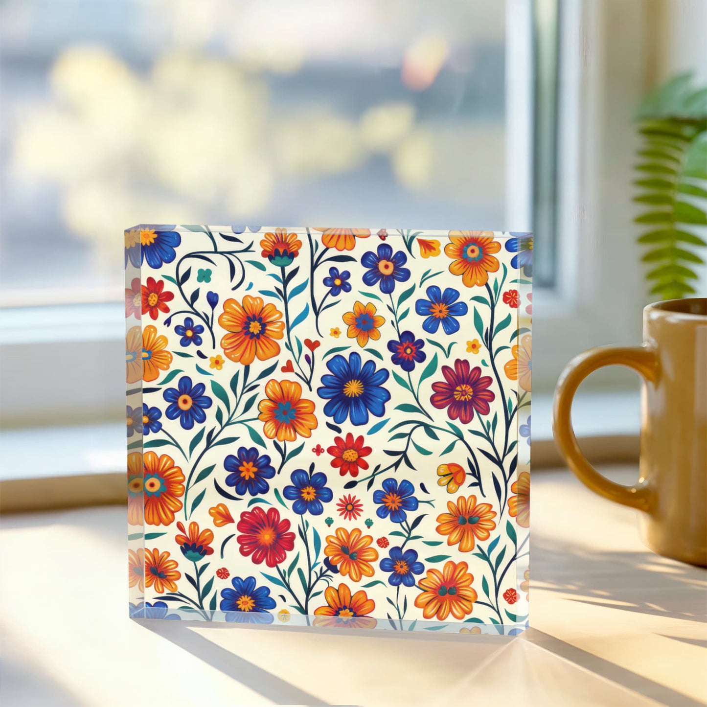 Mexican Floral Fiesta Pattern 001 - 6" x 6" Acrylic Block