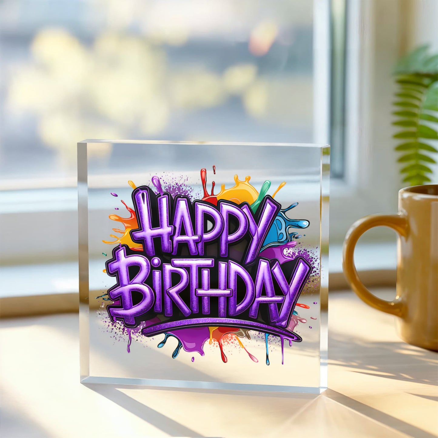 Happy Birthday 008 - 6" x 6" Acrylic Block