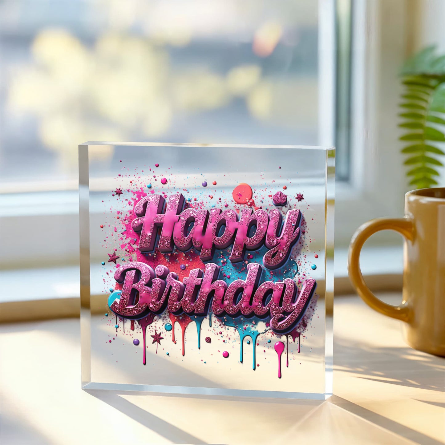 Happy Birthday 006 - 6" x 6" Acrylic Block