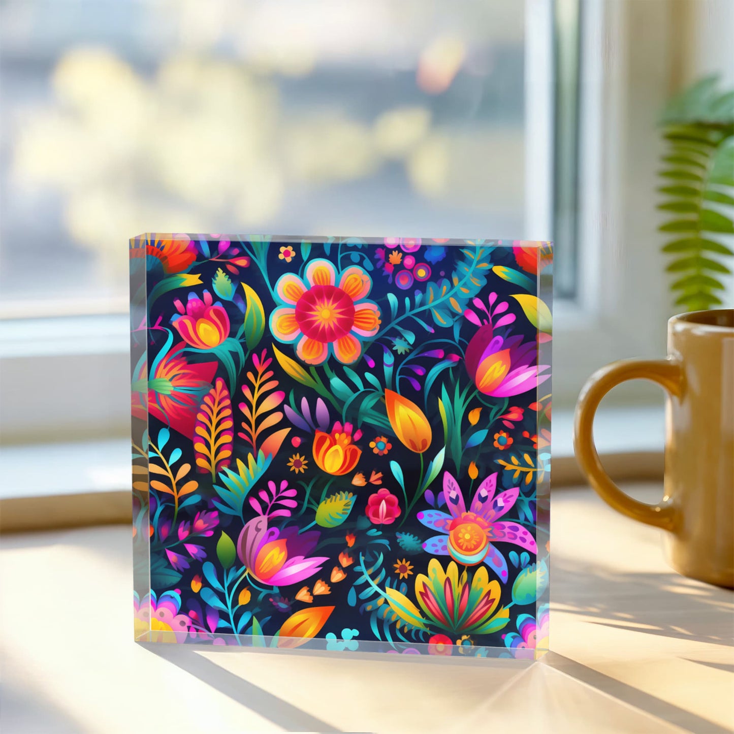 Mexican Floral Fiesta Pattern 056 - 6" x 6" Acrylic Block