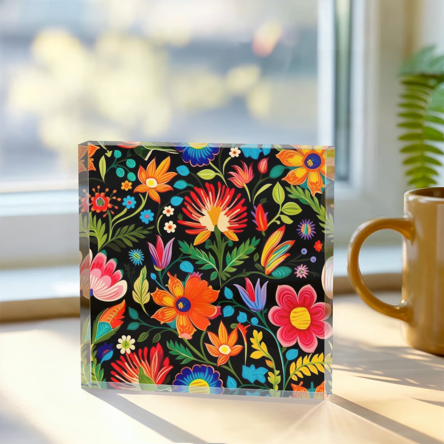 Mexican Floral Fiesta Pattern 039 - 6" x 6" Acrylic Block