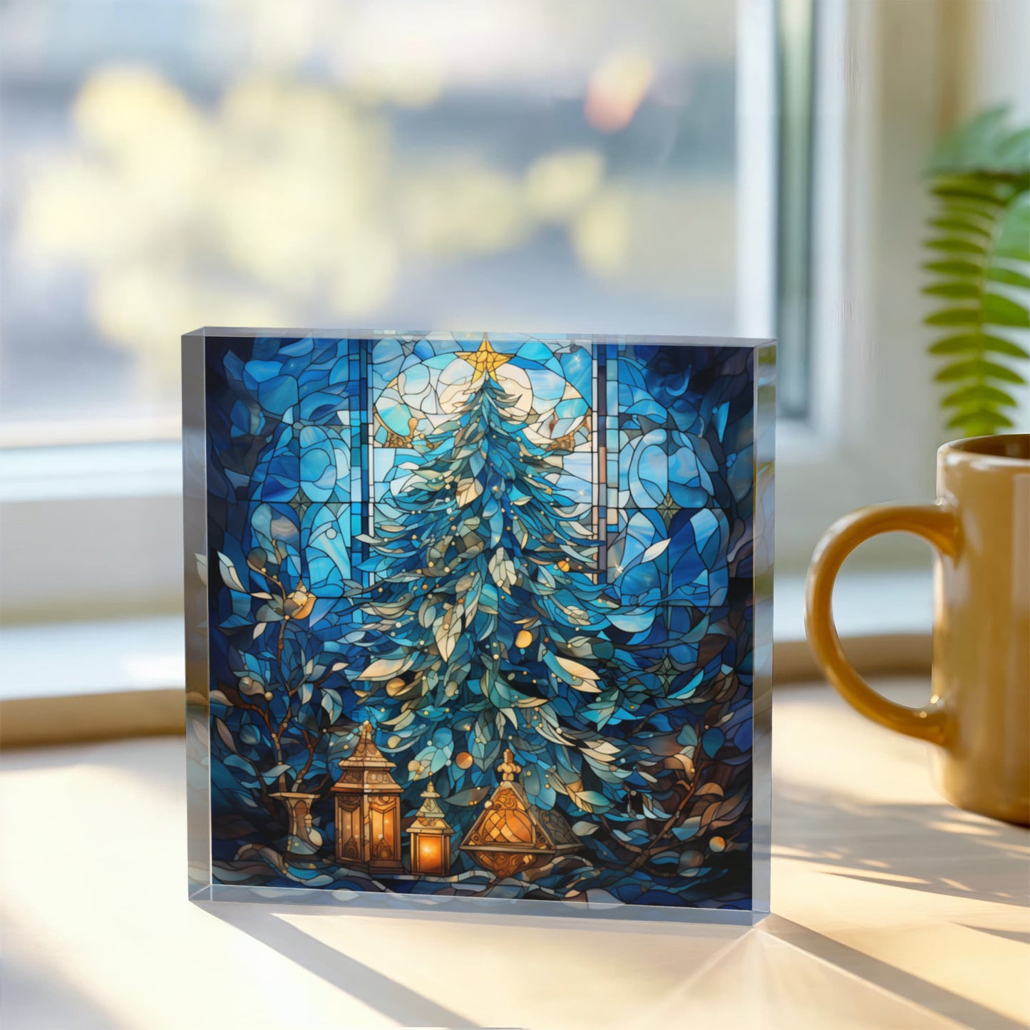 Christmas Stained Glass Style Design 029 - 6" x 6" Acrylic Block