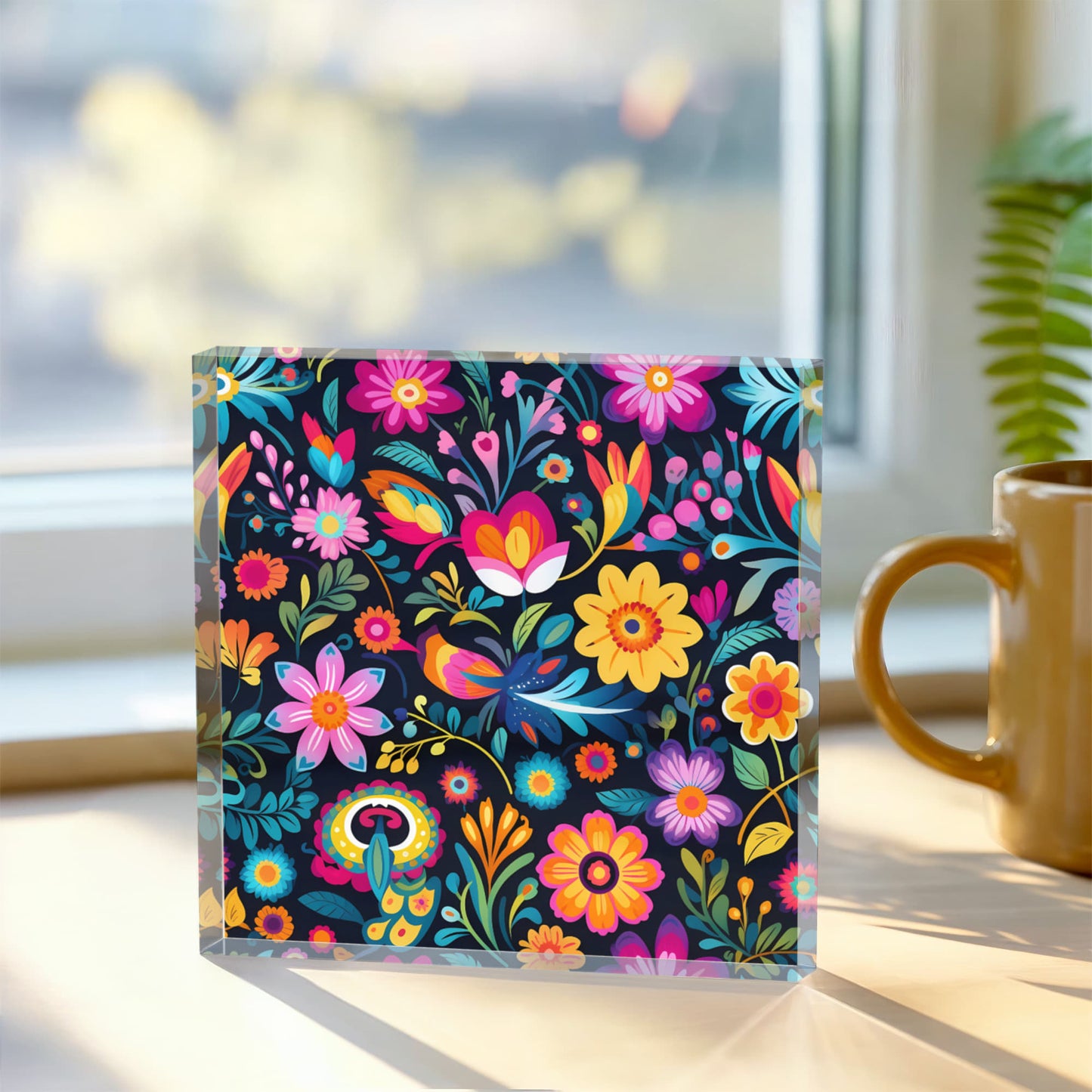 Mexican Floral Fiesta Pattern 055 - 6" x 6" Acrylic Block