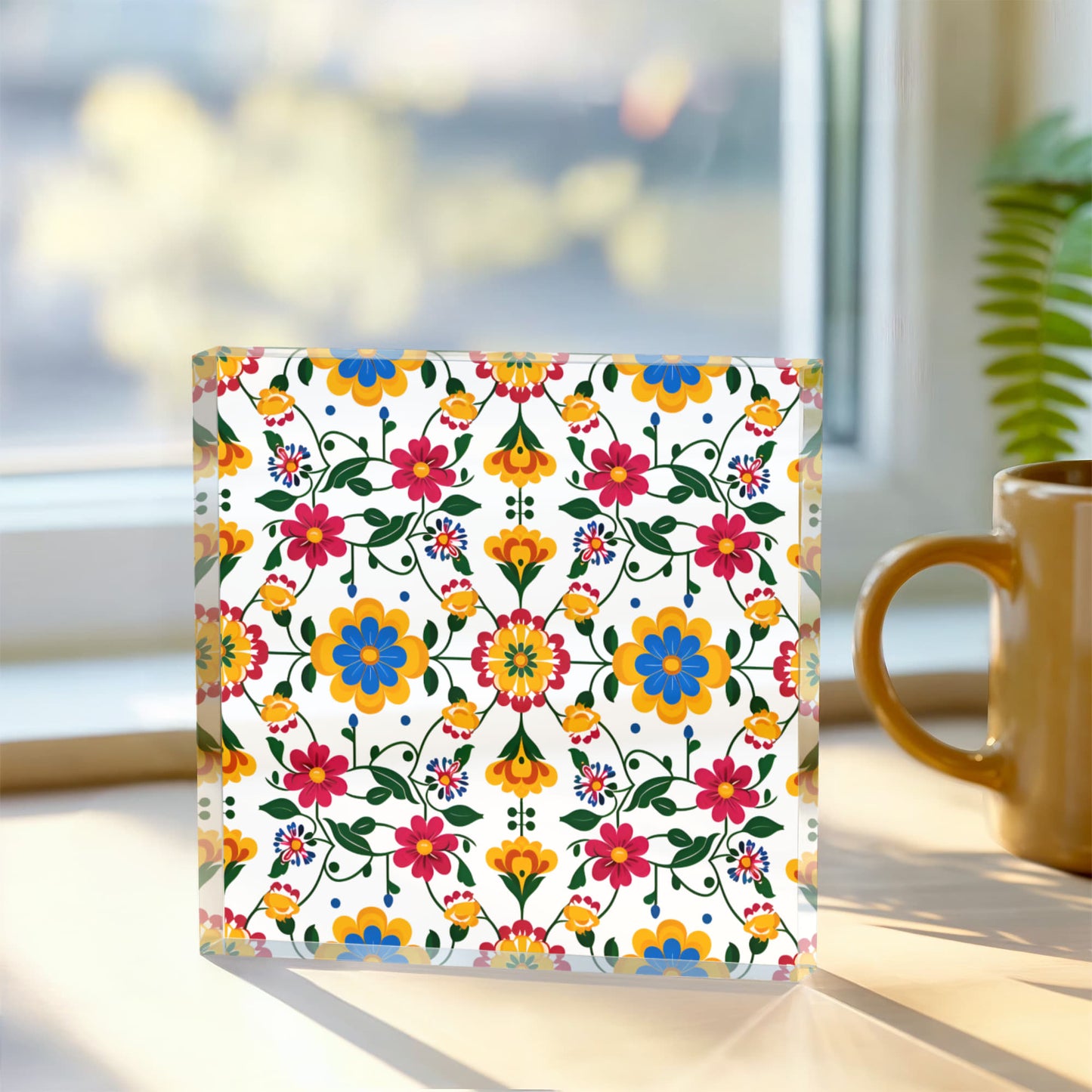 Mexican Floral Fiesta Pattern 018 - 6" x 6" Acrylic Block
