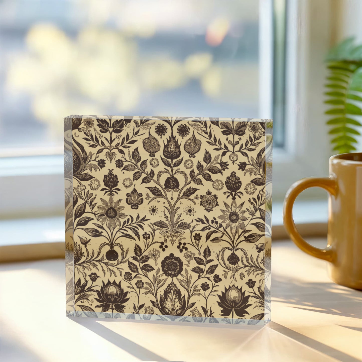 Folk Floral Pattern, Afghan Inspired 01 - 6" x 6" Acrylic Block