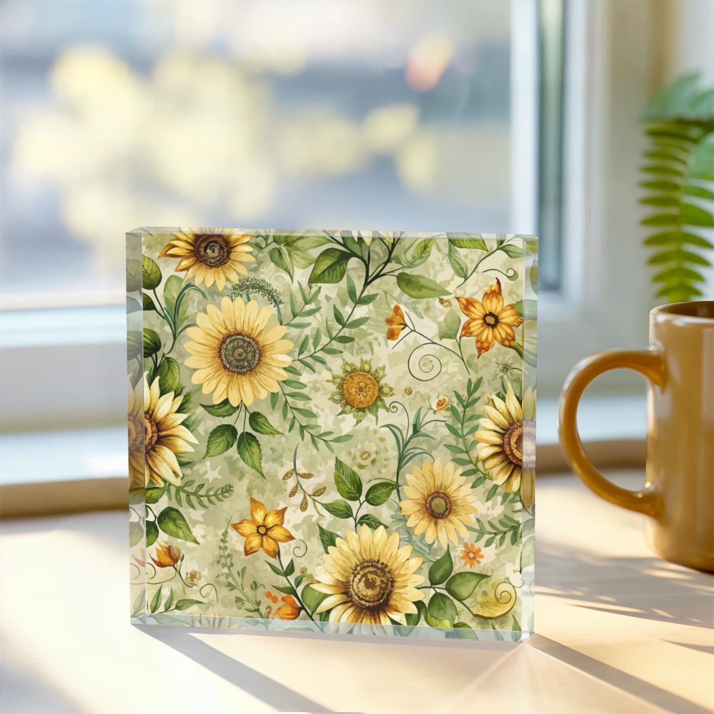 Folk Floral Pattern, Appalachian Inspired 04 - 6" x 6" Acrylic Block