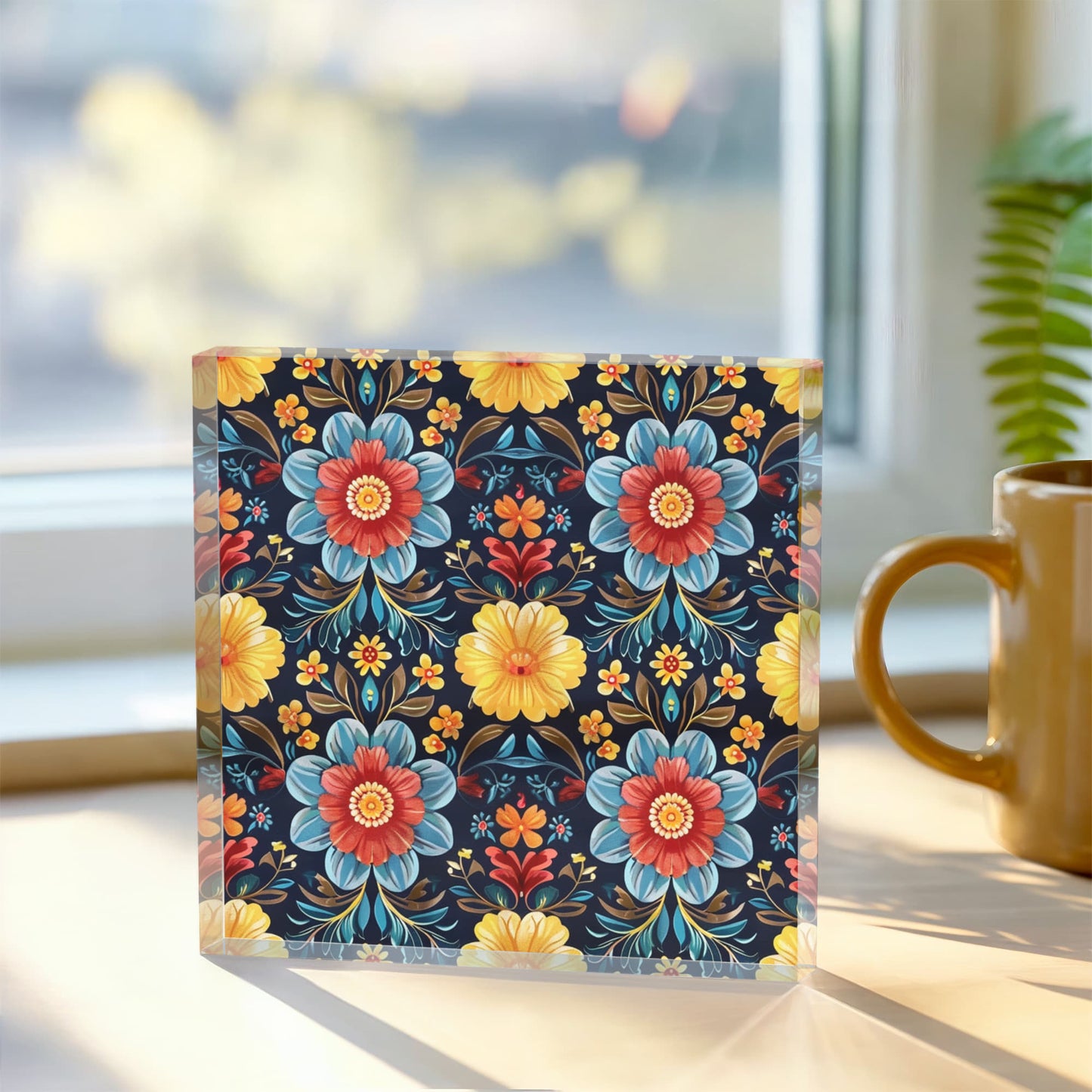 Mexican Floral Fiesta Pattern 046 - 6" x 6" Acrylic Block