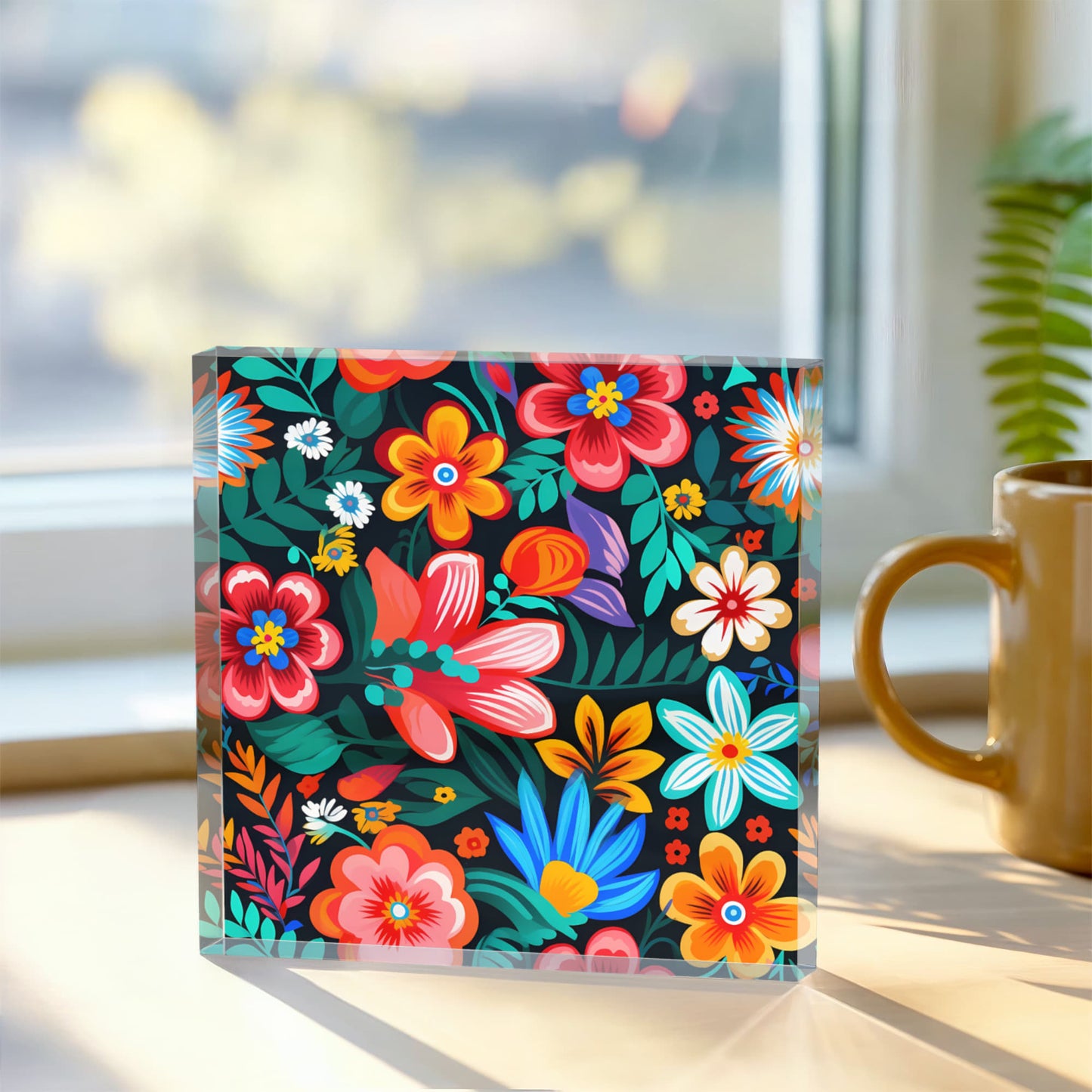 Mexican Floral Fiesta Pattern 054 - 6" x 6" Acrylic Block