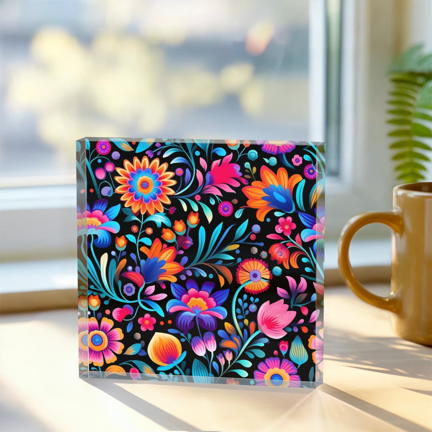 Mexican Floral Fiesta Pattern 057 - 6" x 6" Acrylic Block