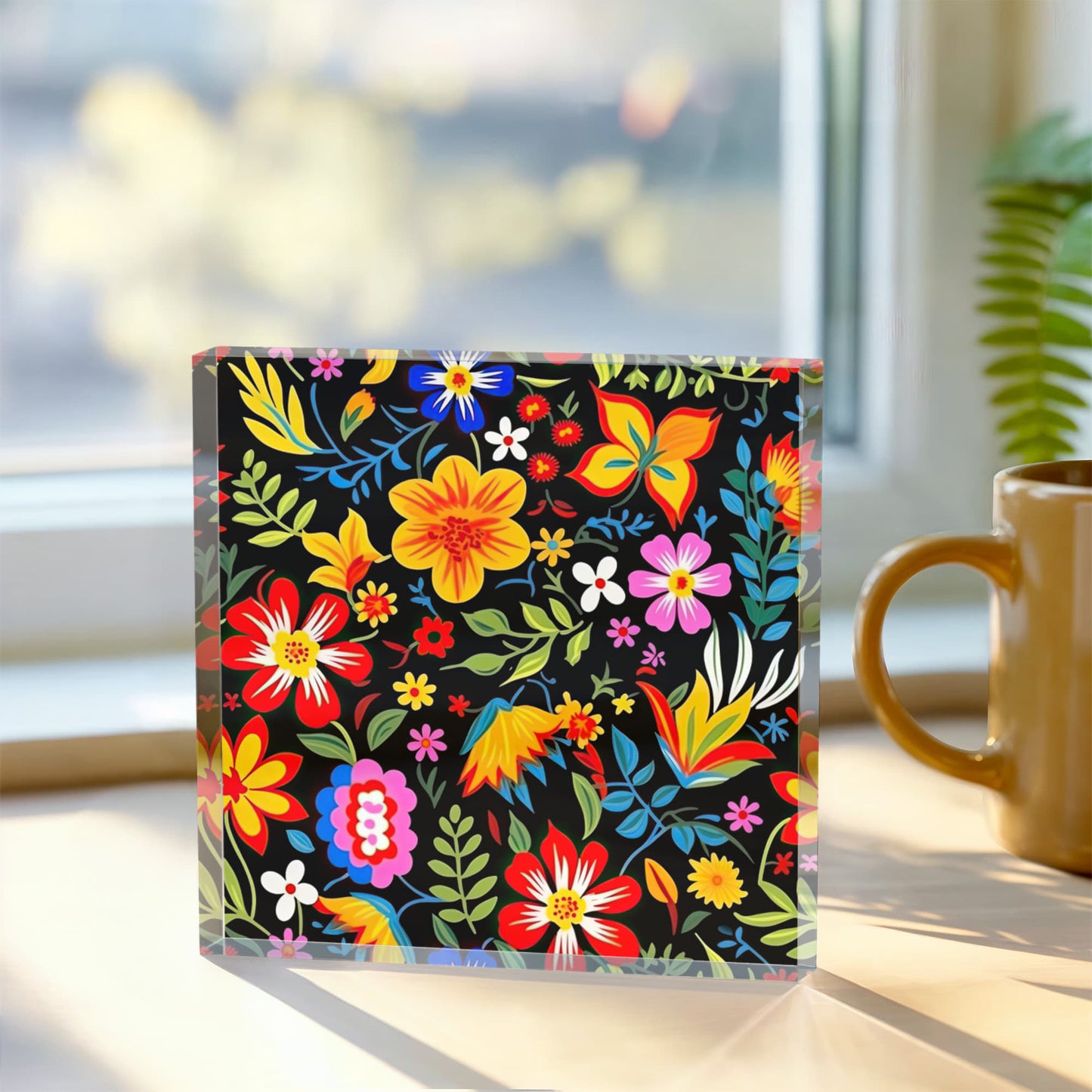 Mexican Floral Fiesta Pattern 037 - 6" x 6" Acrylic Block