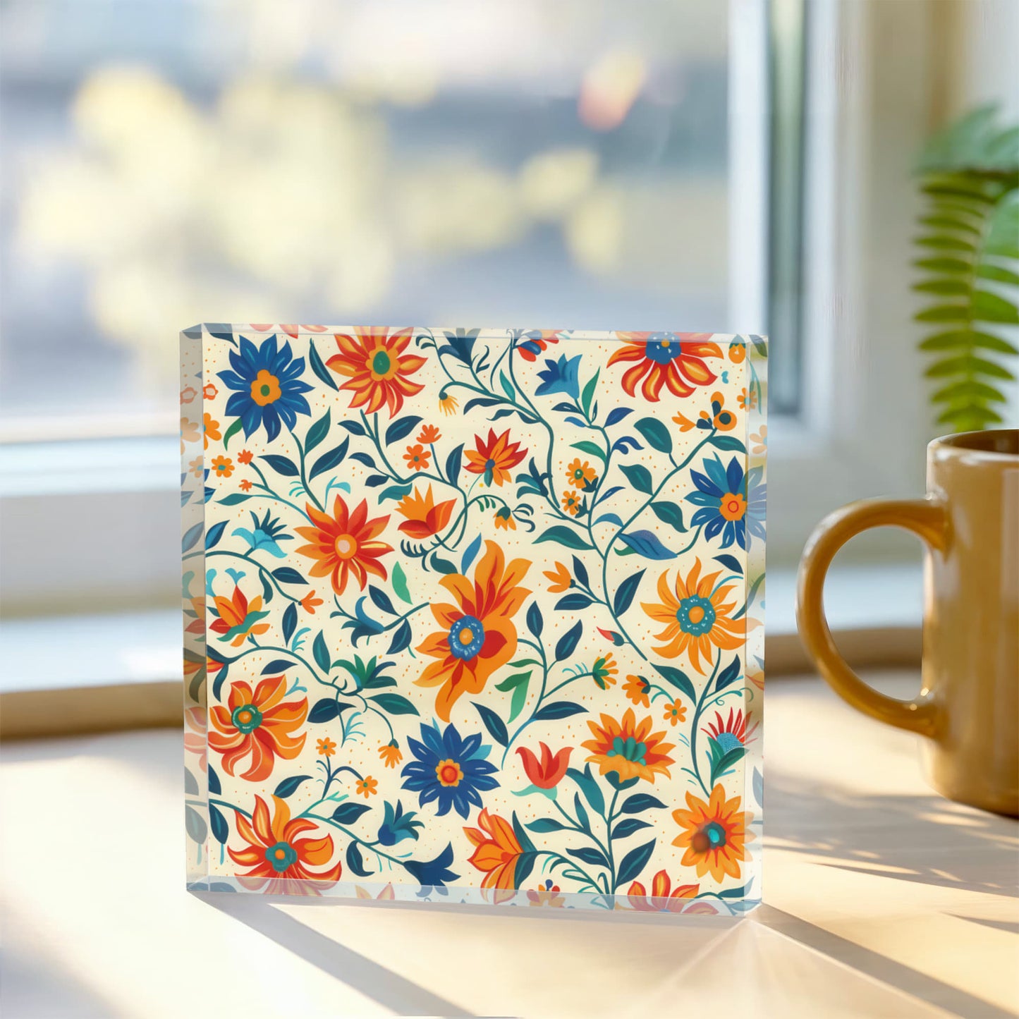 Mexican Floral Fiesta Pattern 012 - 6" x 6" Acrylic Block