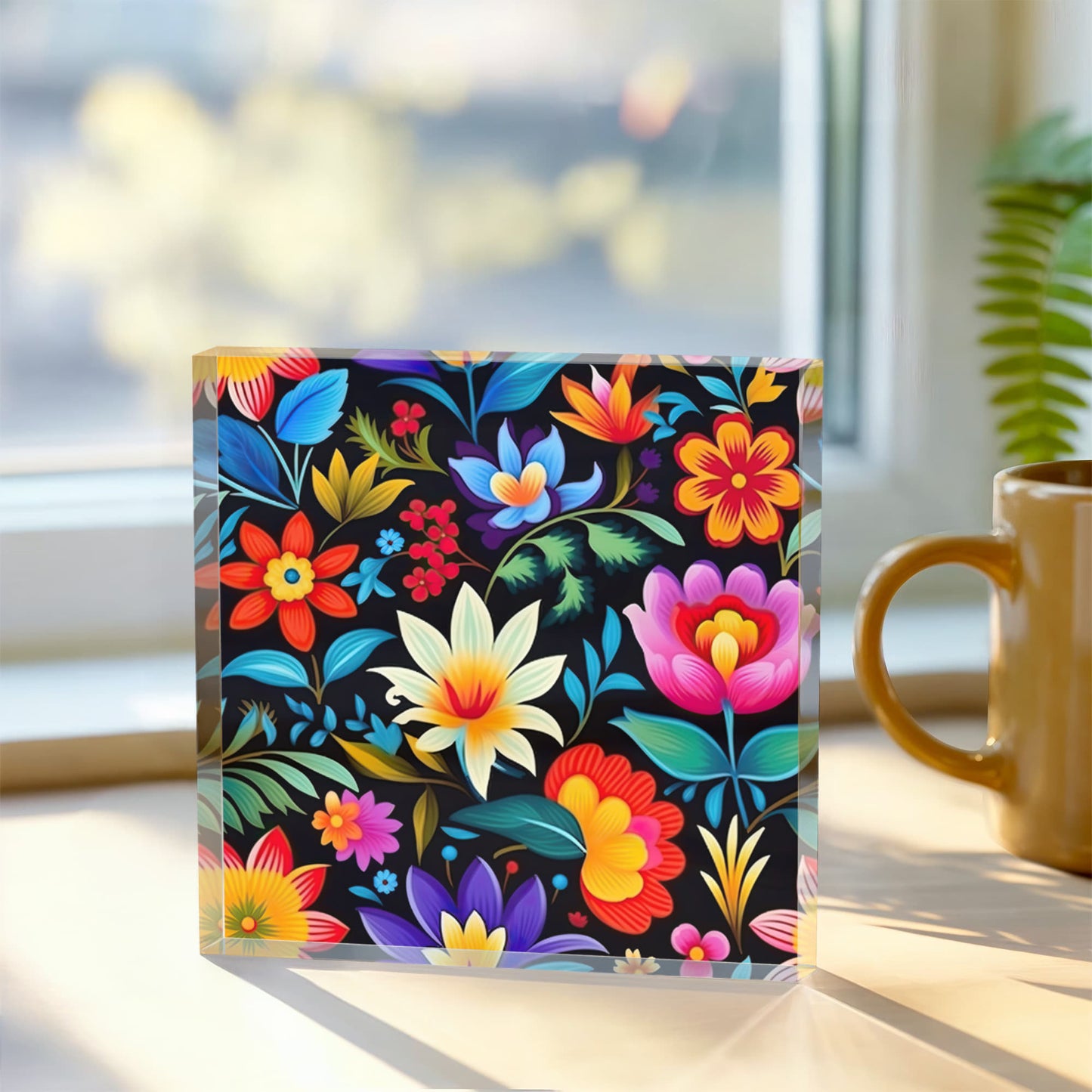 Mexican Floral Fiesta Pattern 036 - 6" x 6" Acrylic Block