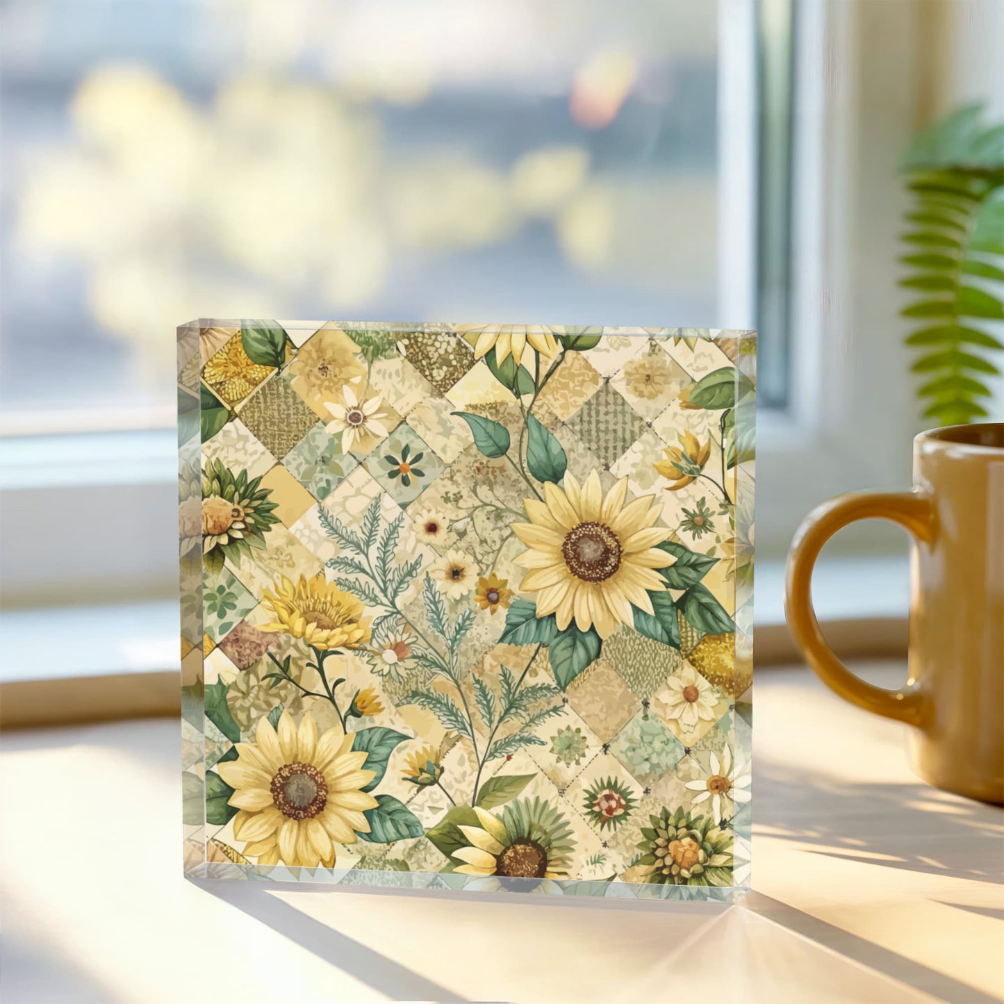 Folk Floral Pattern, Appalachian Inspired 03 - 6" x 6" Acrylic Block
