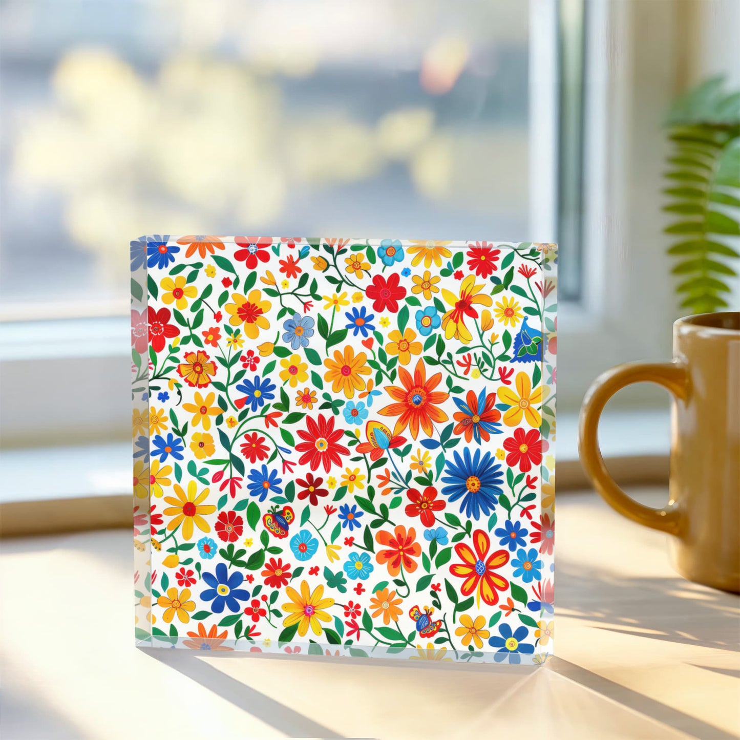 Mexican Floral Fiesta Pattern 009 - 6" x 6" Acrylic Block