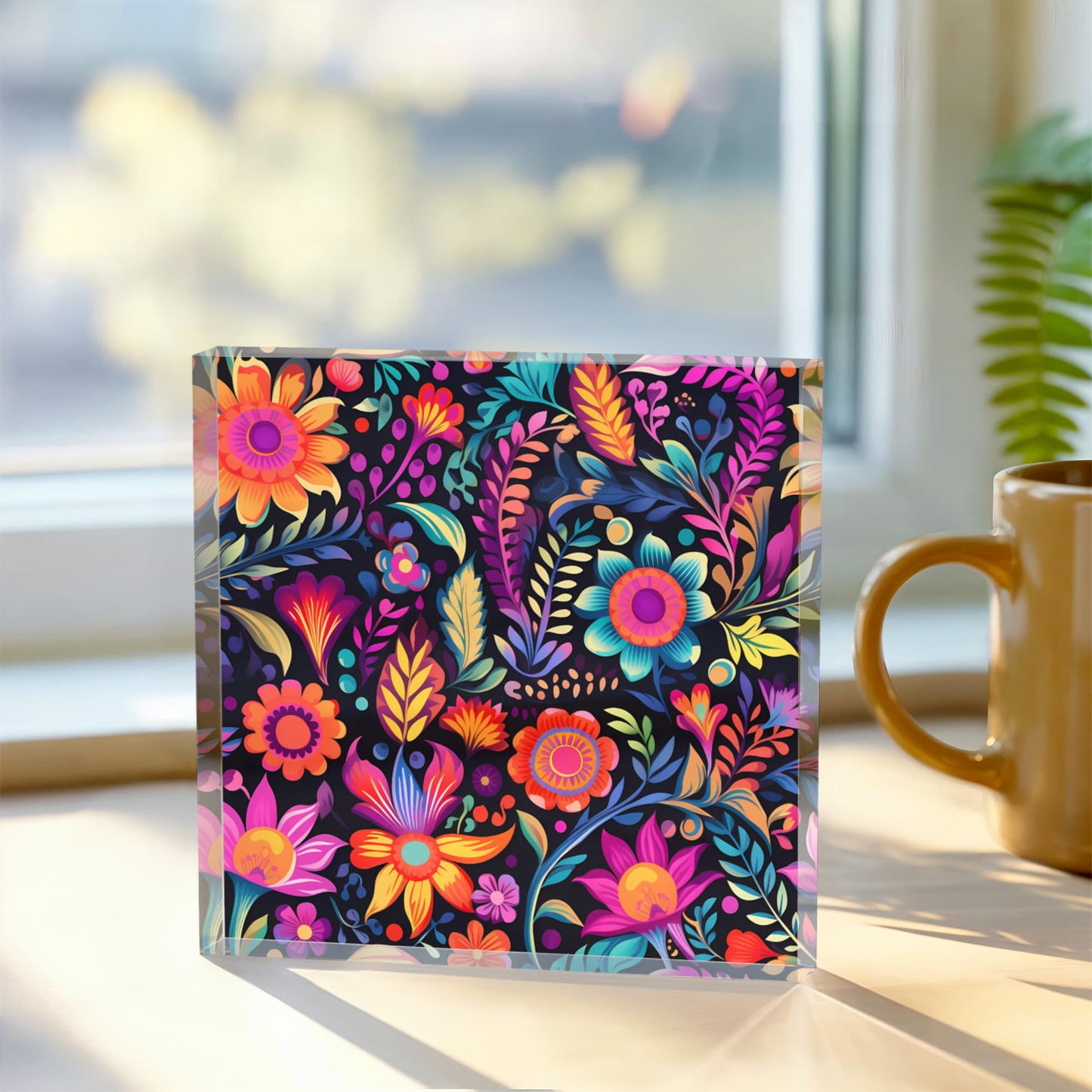 Mexican Floral Fiesta Pattern 059 - 6" x 6" Acrylic Block