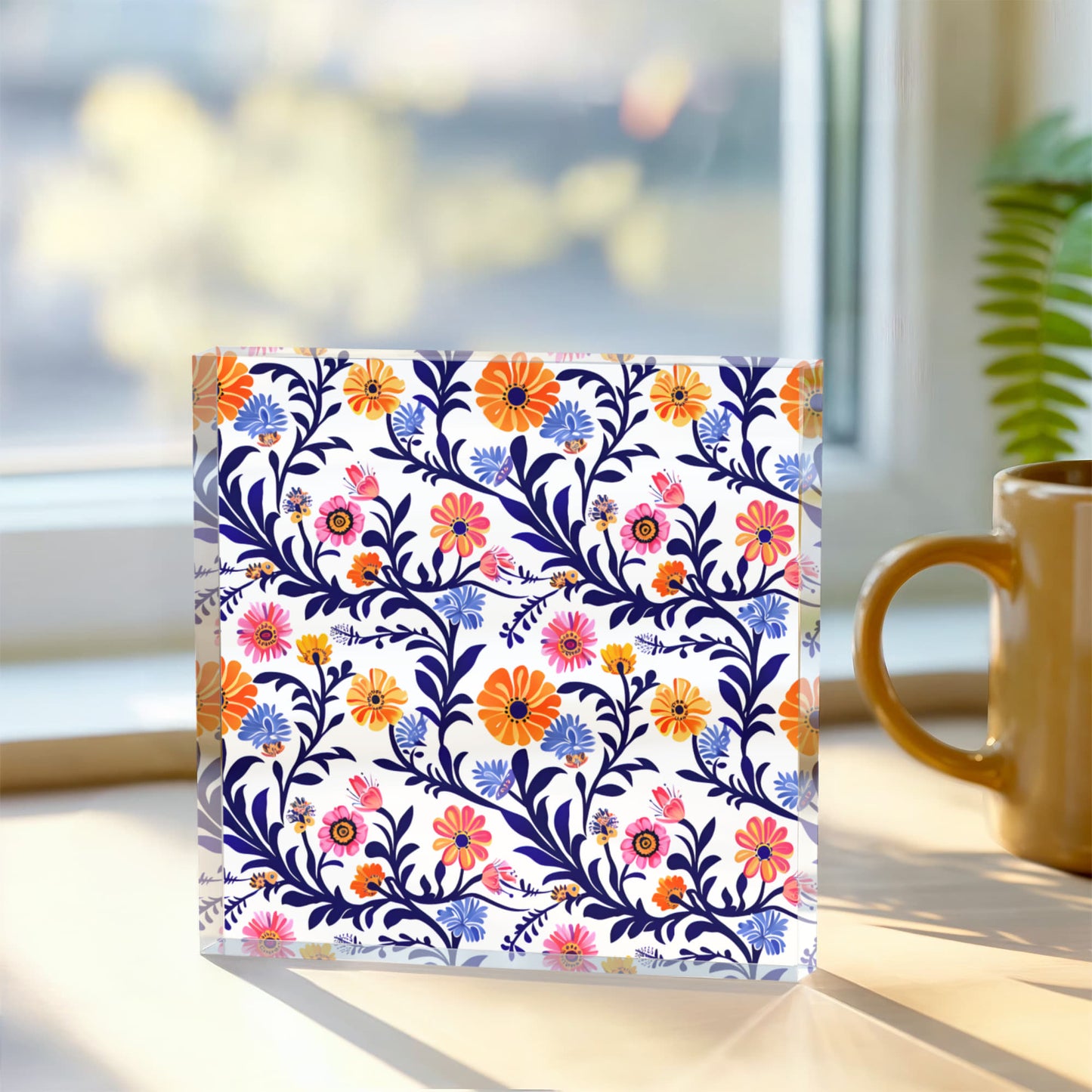 Mexican Floral Fiesta Pattern 022 - 6" x 6" Acrylic Block