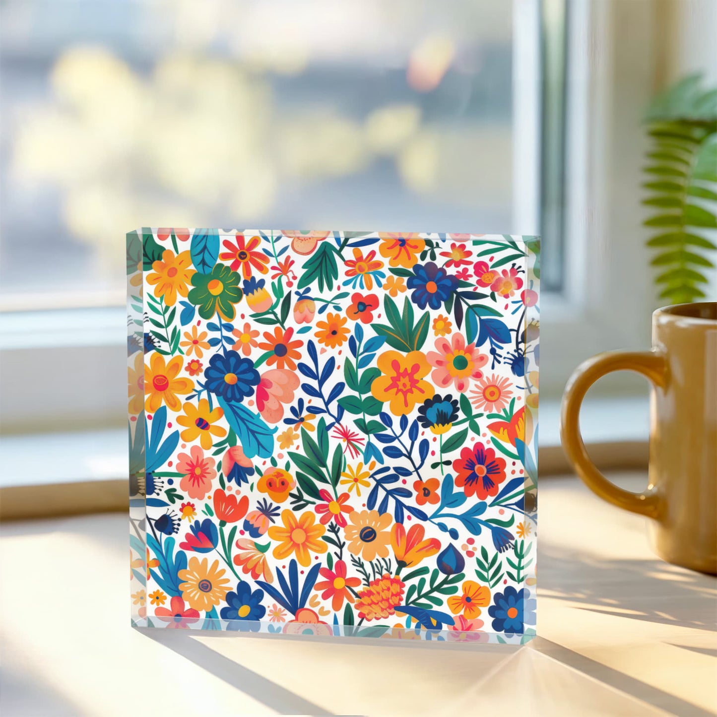 Mexican Floral Fiesta Pattern 010 - 6" x 6" Acrylic Block