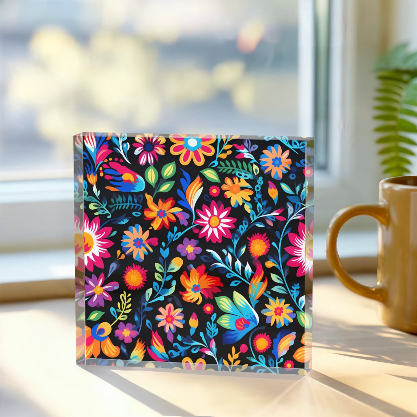 Mexican Floral Fiesta Pattern 053 - 6" x 6" Acrylic Block