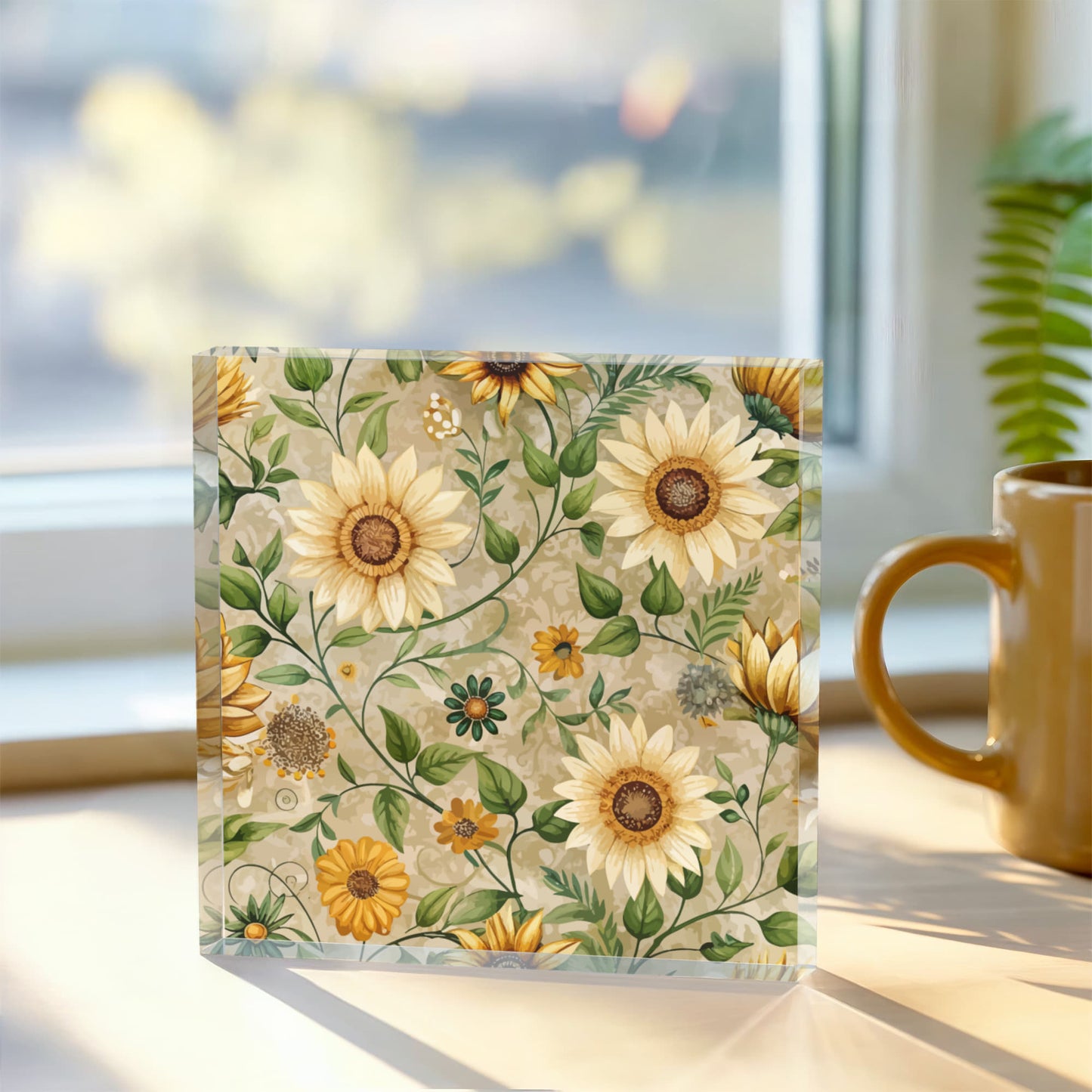Folk Floral Pattern, Appalachian Inspired 01 - 6" x 6" Acrylic Block