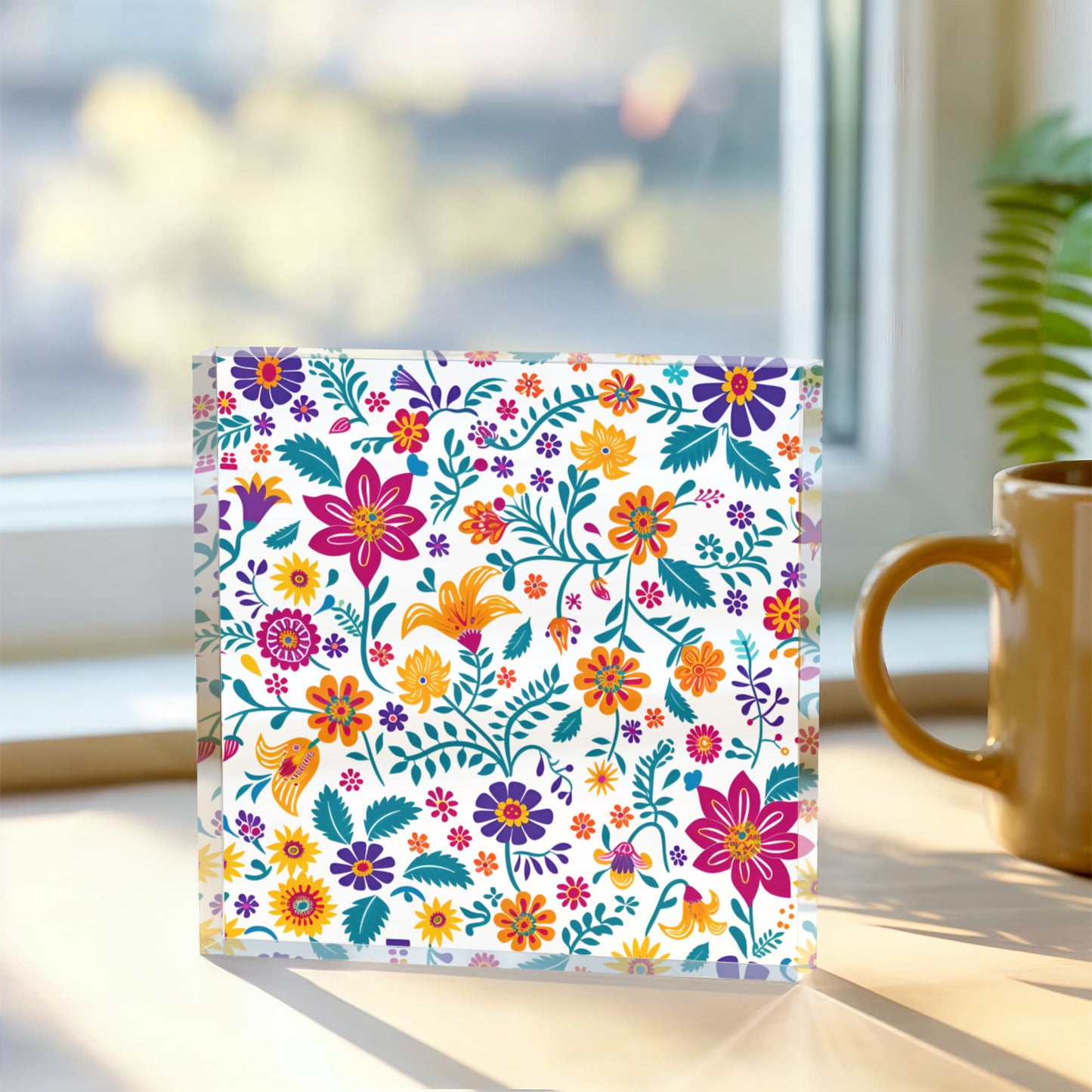 Mexican Floral Fiesta Pattern 013 - 6" x 6" Acrylic Block