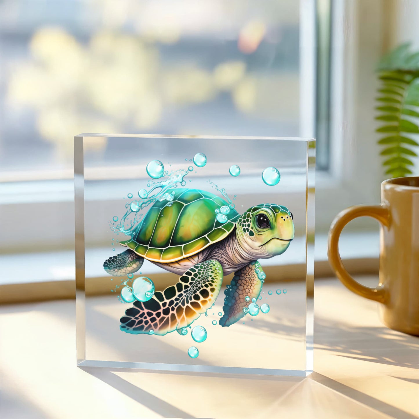 Cute Sea Turtle 005 - 6" x 6" Acrylic Block