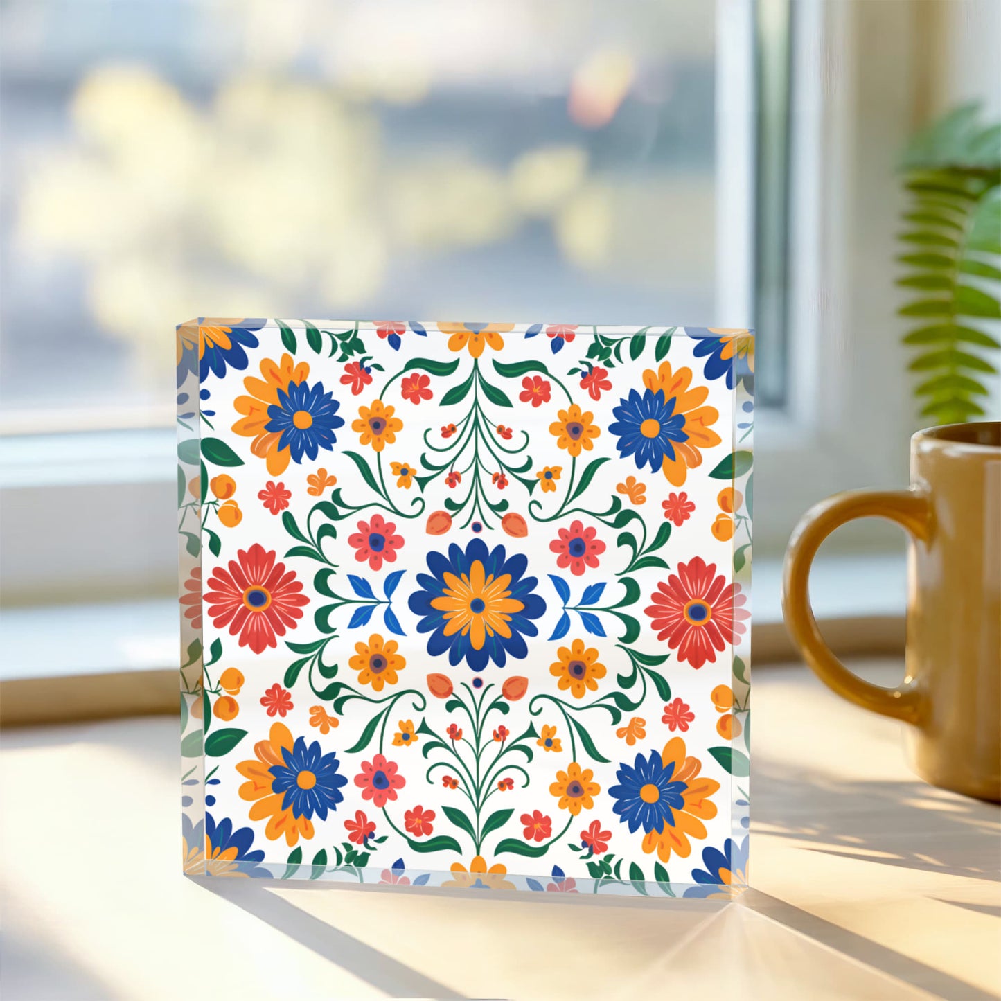 Mexican Floral Fiesta Pattern 016 - 6" x 6" Acrylic Block