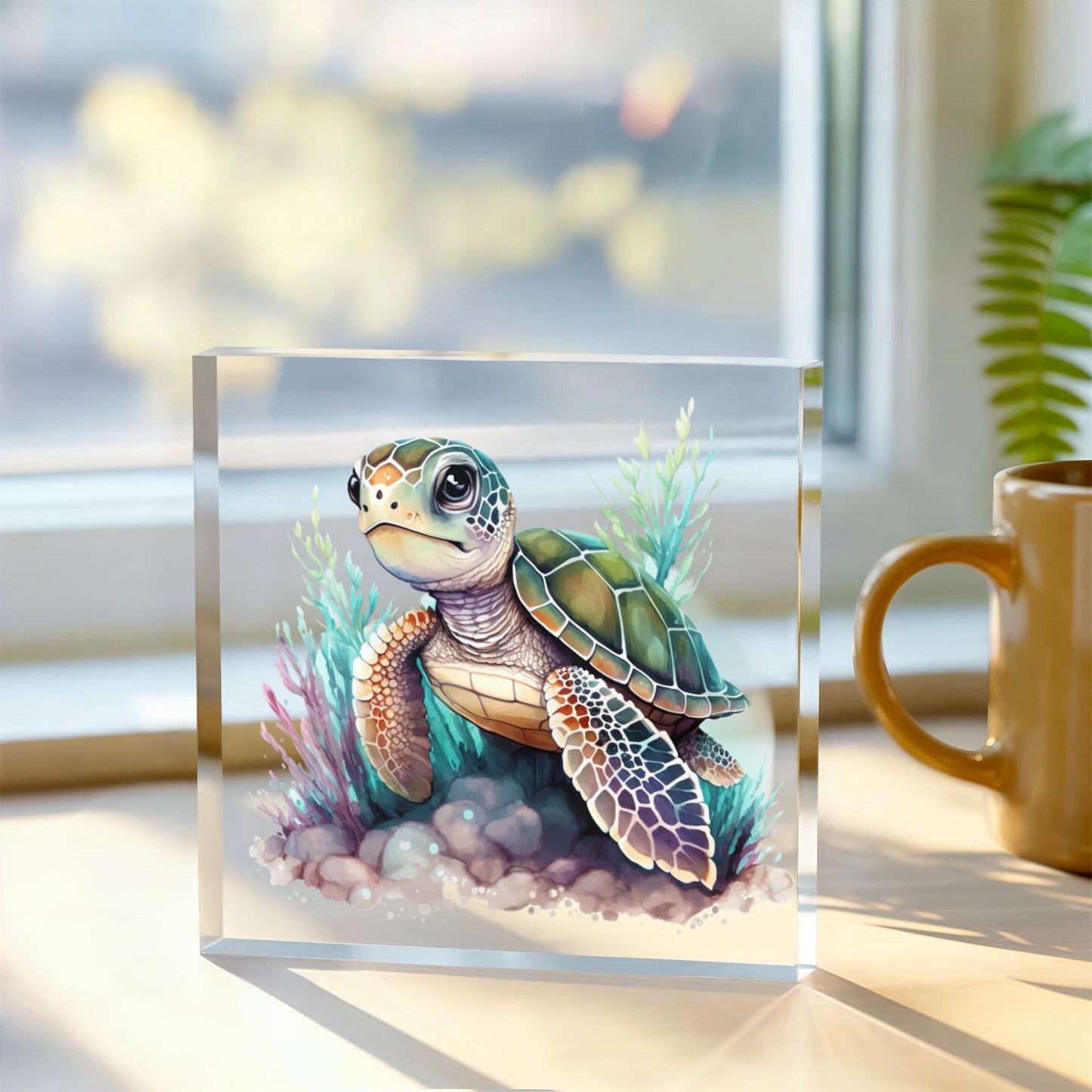 Cute Sea Turtle 015 - 6" x 6" Acrylic Block