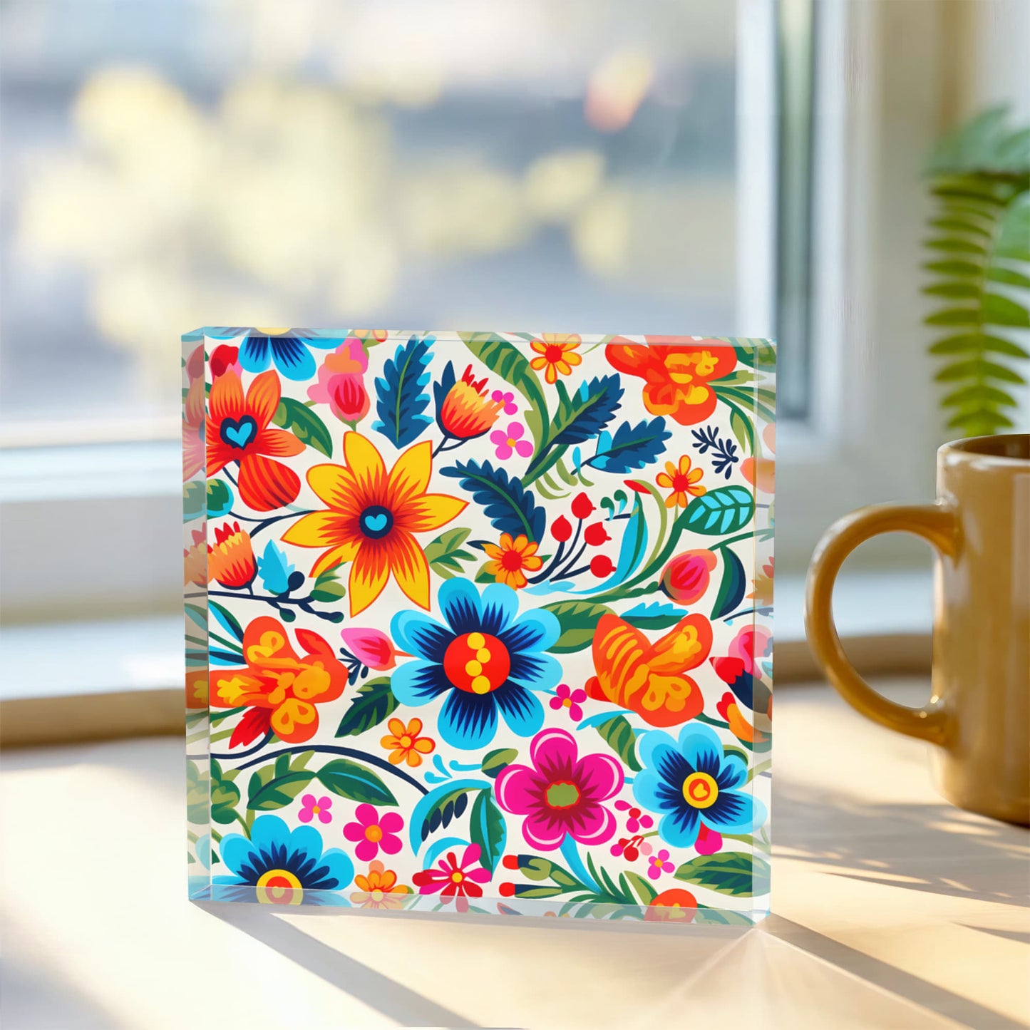 Mexican Floral Fiesta Pattern 050 - 6" x 6" Acrylic Block