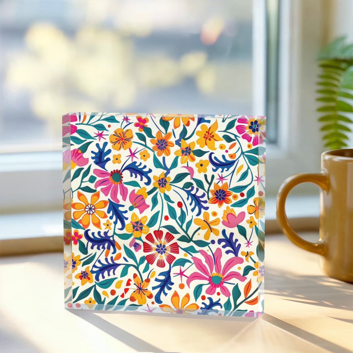 Mexican Floral Fiesta Pattern 003 - 6" x 6" Acrylic Block