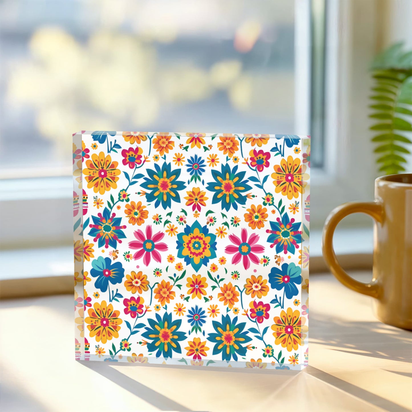 Mexican Floral Fiesta Pattern 025 - 6" x 6" Acrylic Block