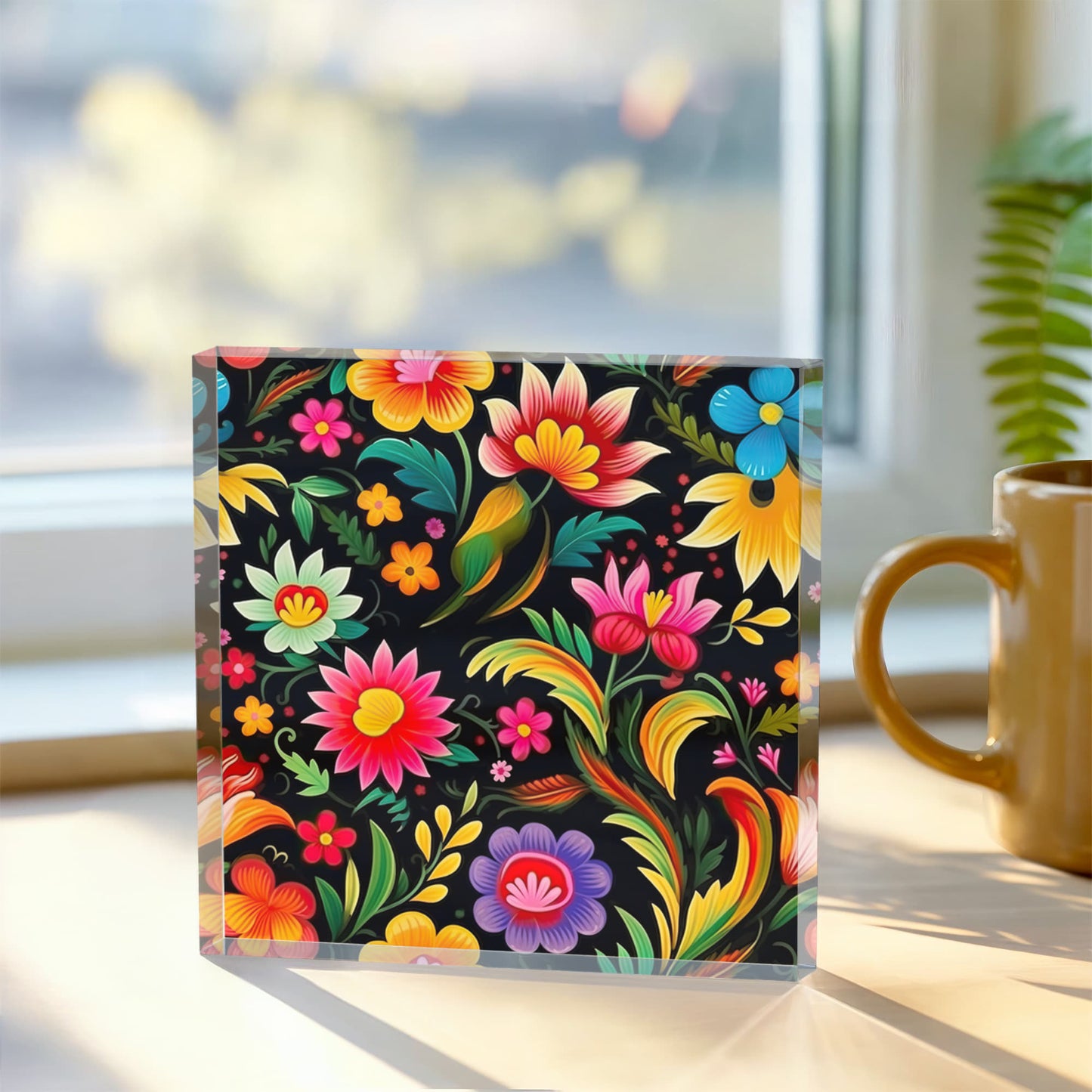 Mexican Floral Fiesta Pattern 033 - 6" x 6" Acrylic Block